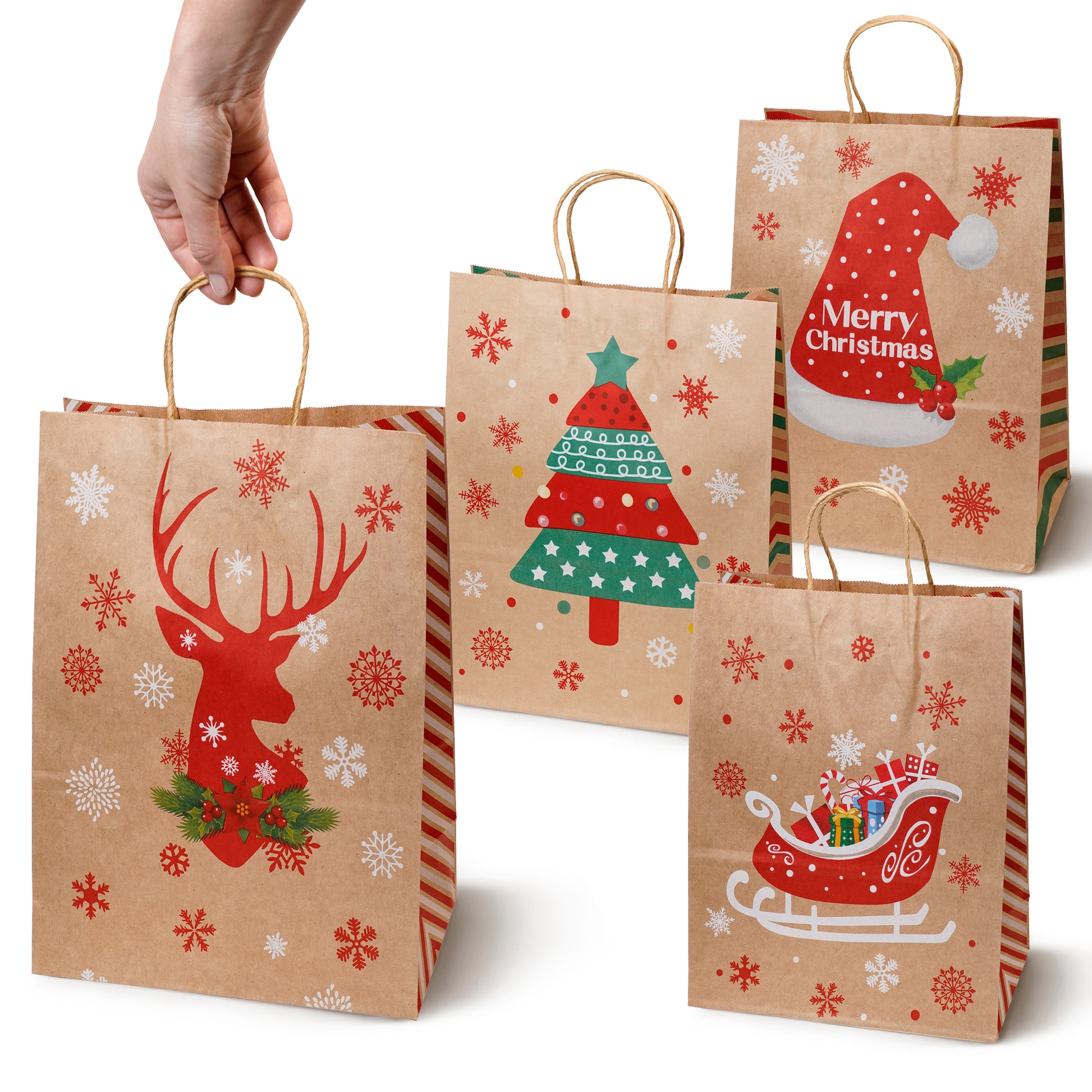 Torba Papierowa z uchwytem skręcanym 330x120x260 brązowa wzór Świąteczny 4szt.