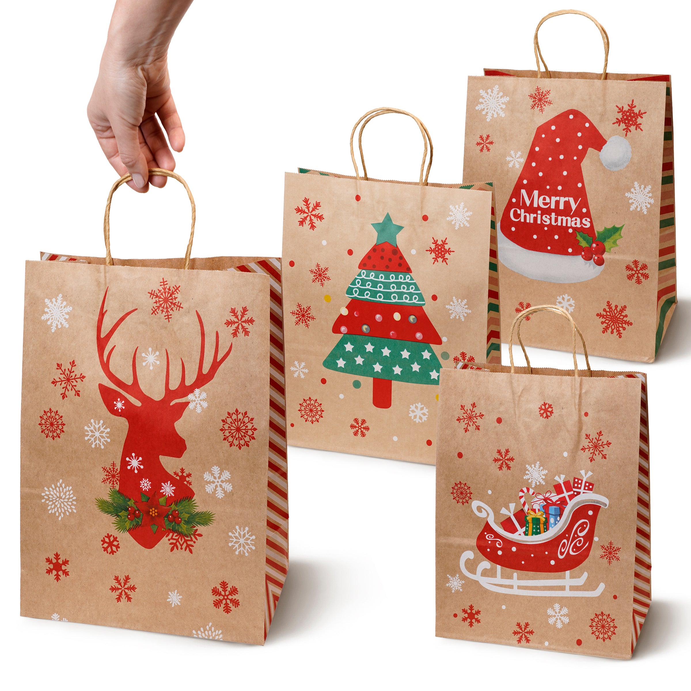 Torba Papierowa z uchwytem skręcanym 330x120x260 brązowa wzór Świąteczny 4szt.