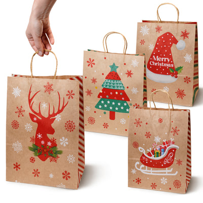 Torba Papierowa z uchwytem skręcanym 330x120x260 brązowa wzór Świąteczny 4szt.