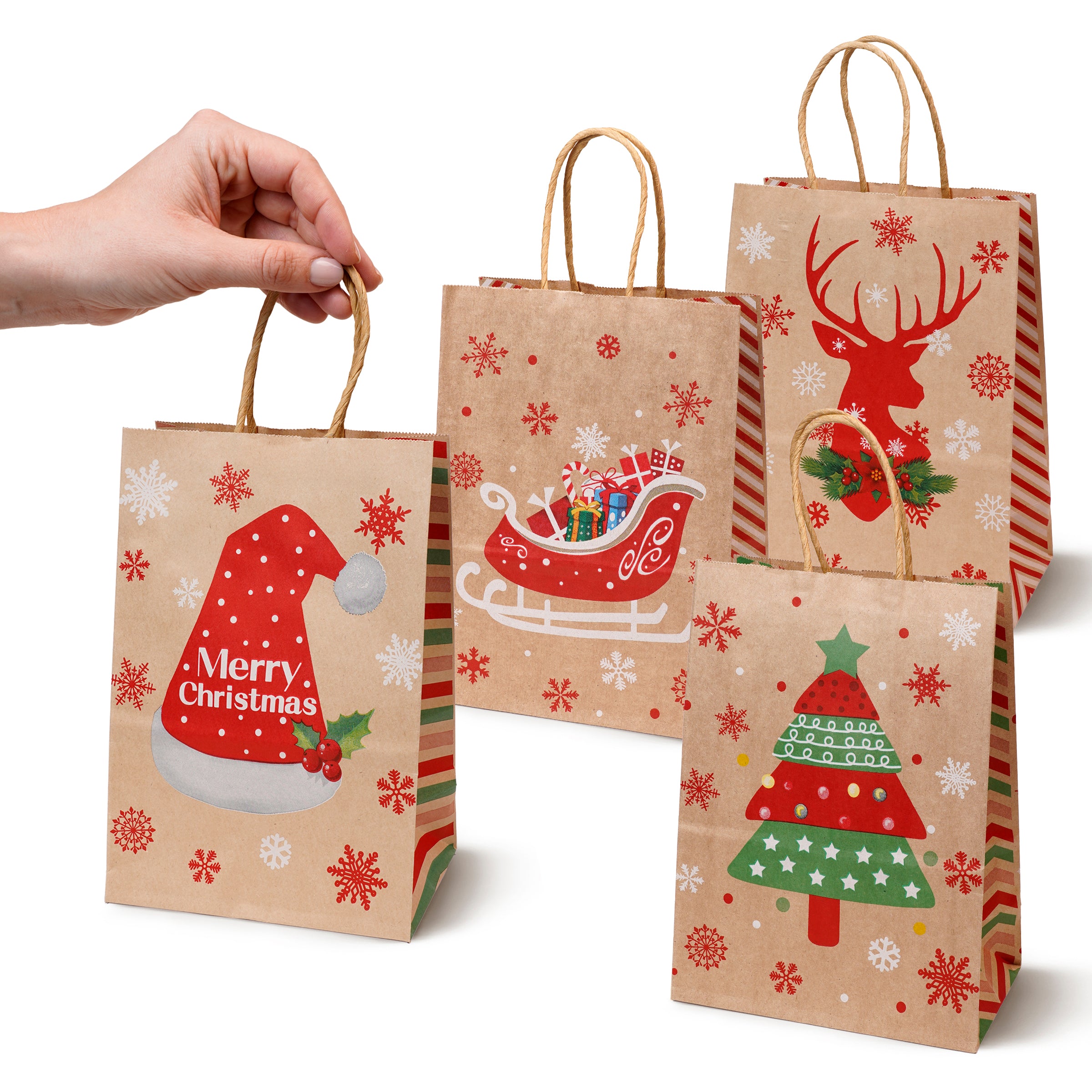 Torba Papierowa z uchwytem skręcanym 210x80x150mm brązowa wzór Świąteczny 4szt.