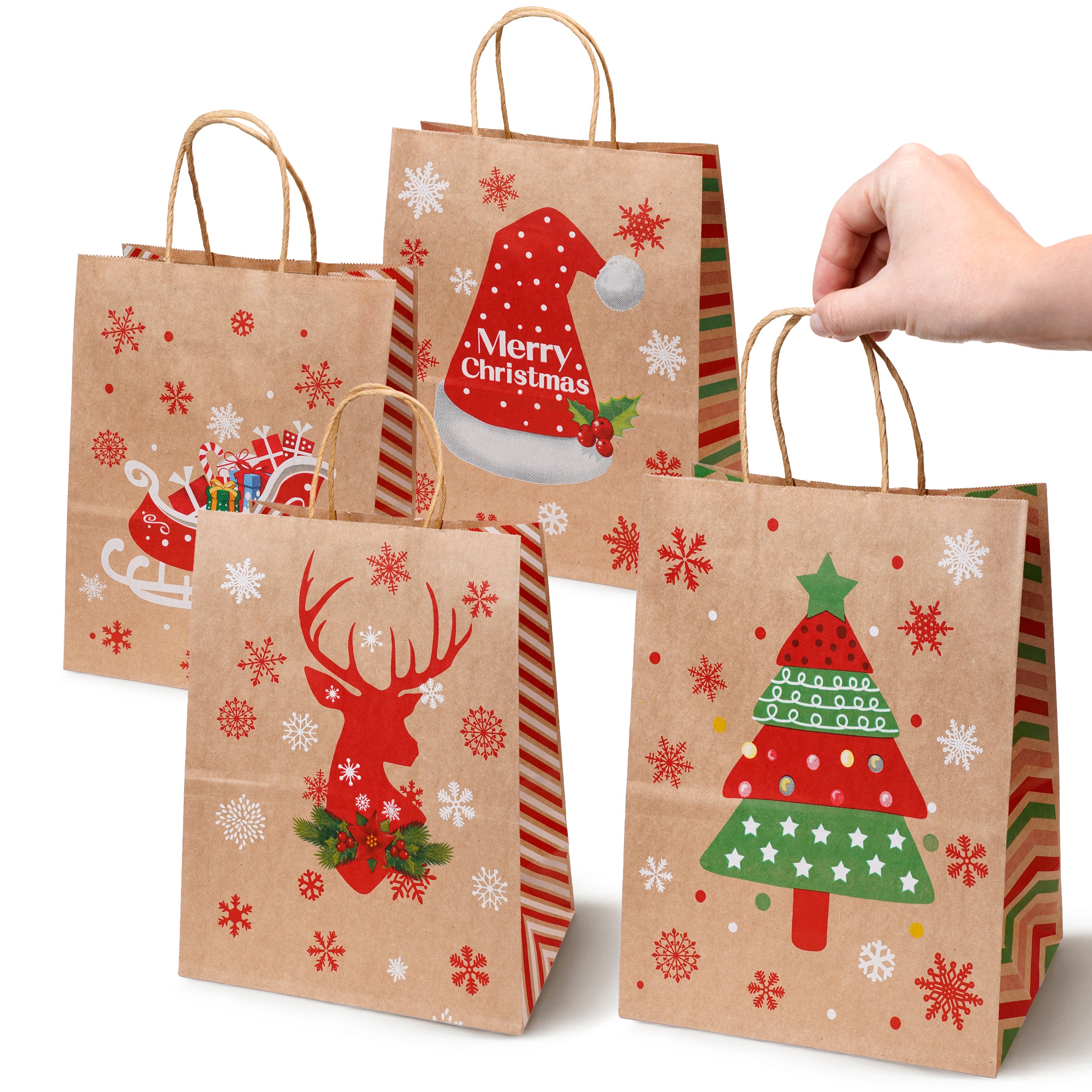 Torba Papierowa z uchwytem skręcanym 270x110x210mm brązowa wzór Świąteczny 4szt.