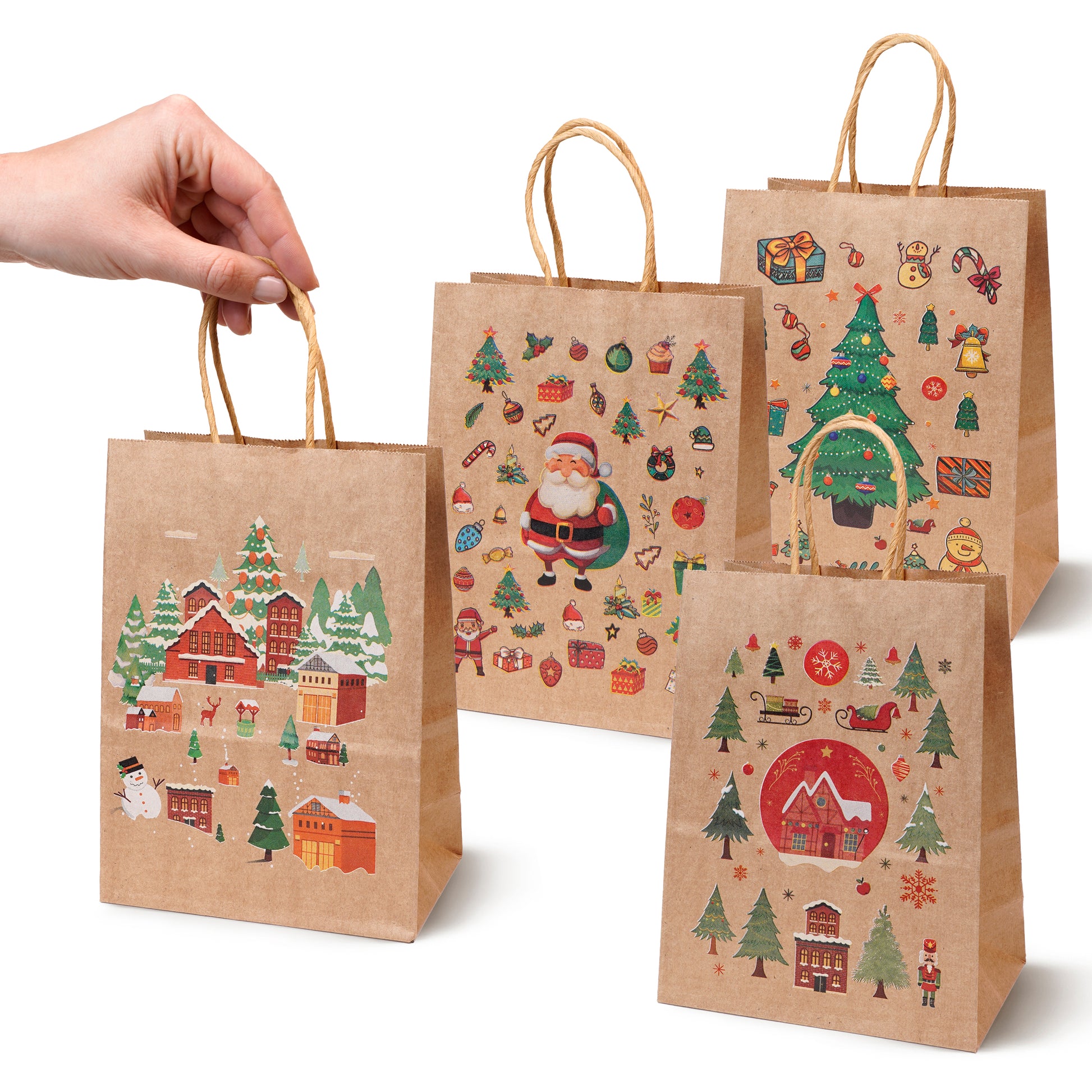 Torba Papierowa z uchwytem skręcanym 210x80x150mm brązowa wzór Świąteczny 4szt.