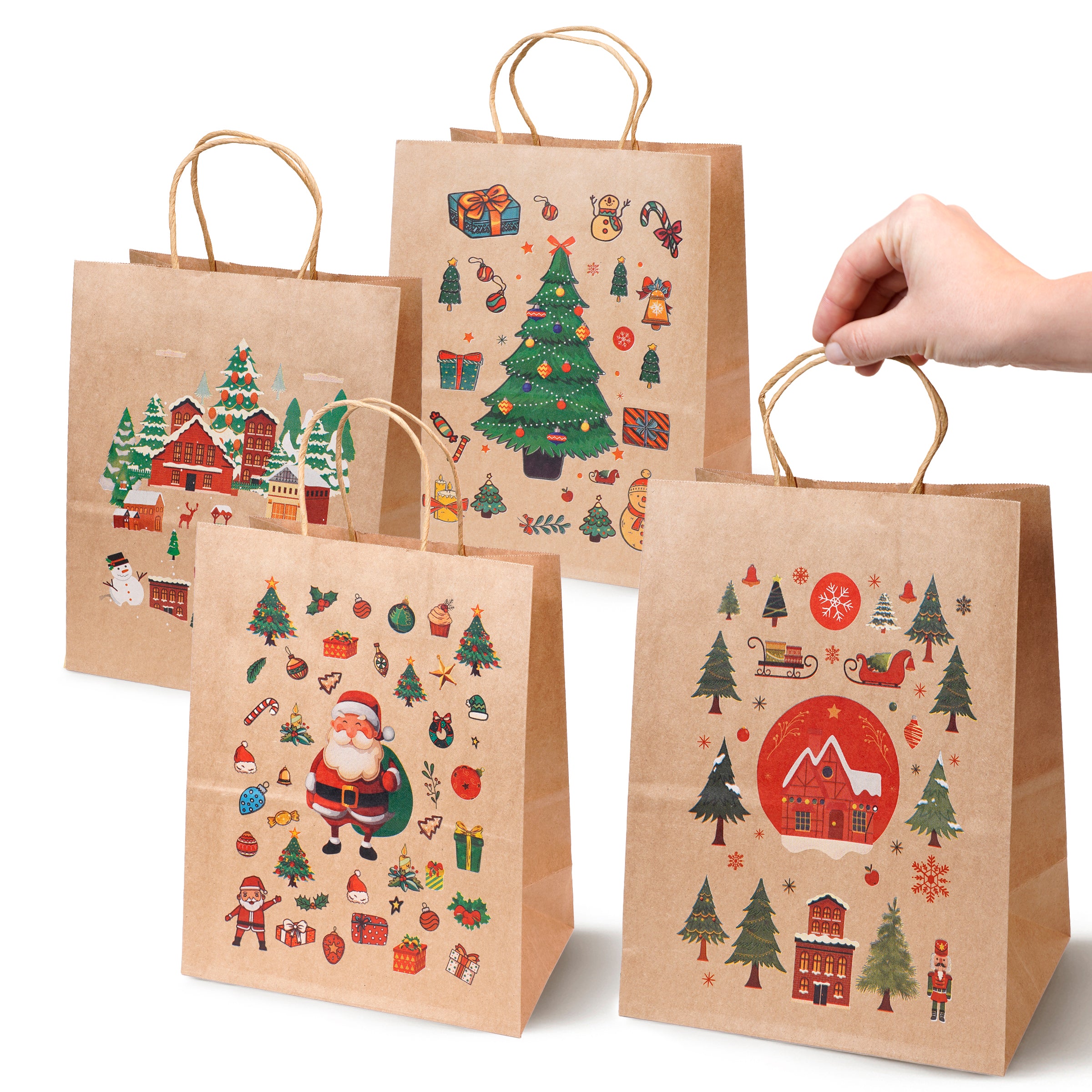 Torba Papierowa z uchwytem skręcanym 270x110x210mm brązowa wzór Świąteczny 4szt.