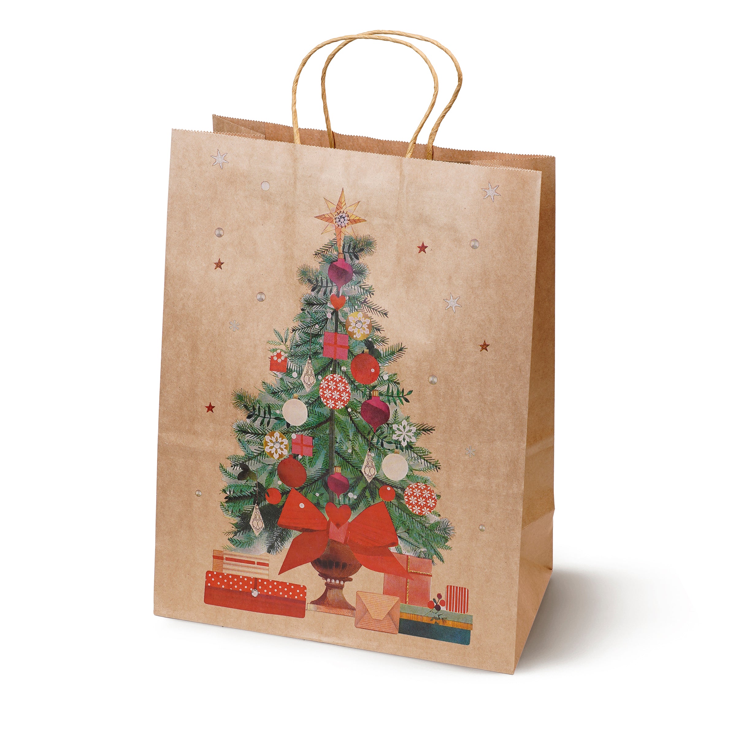 Torba Papierowa z uchwytem skręcanym 330x120x260 brązowa wzór Choinki 4szt.