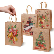 Torba Papierowa z uchwytem skręcanym 210x80x150 brązowa wzór Choinki 4szt.