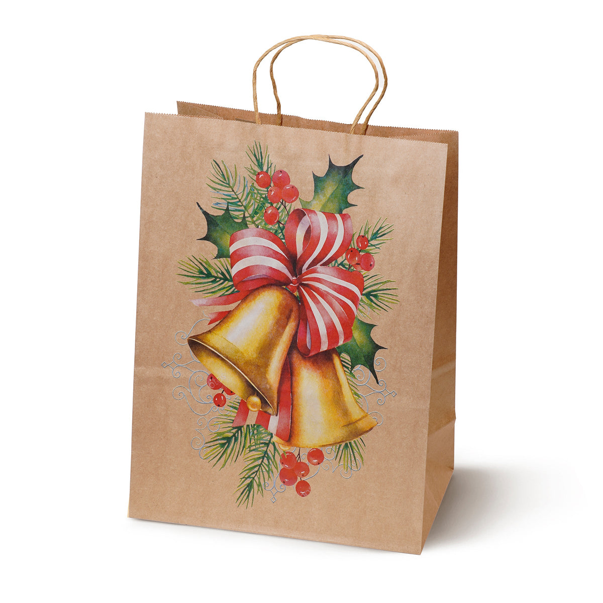 Torba papierowa świąteczna 150x80x210mm Skarpeta Choinka Dzwonek Prezenty 4szt.