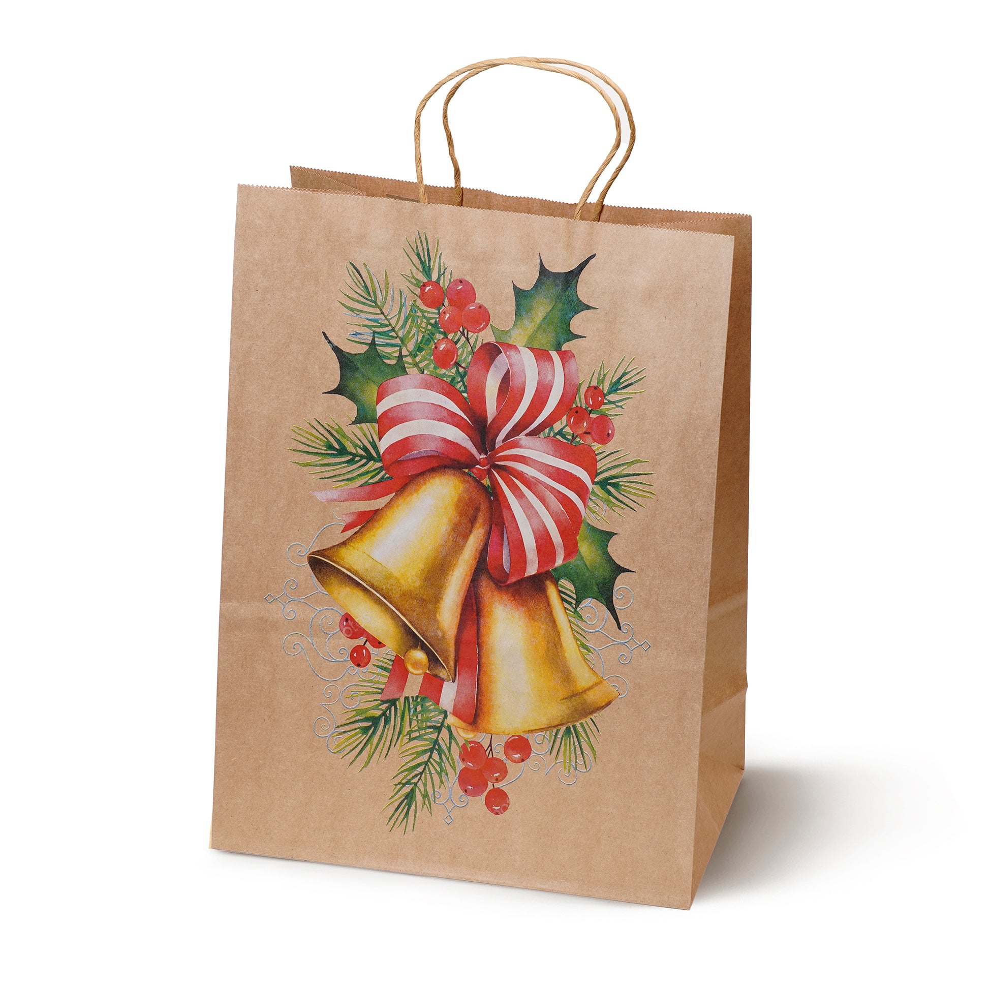 Torba Papierowa z uchwytem skręcanym 330x120x260 brązowa wzór Choinki 4szt.