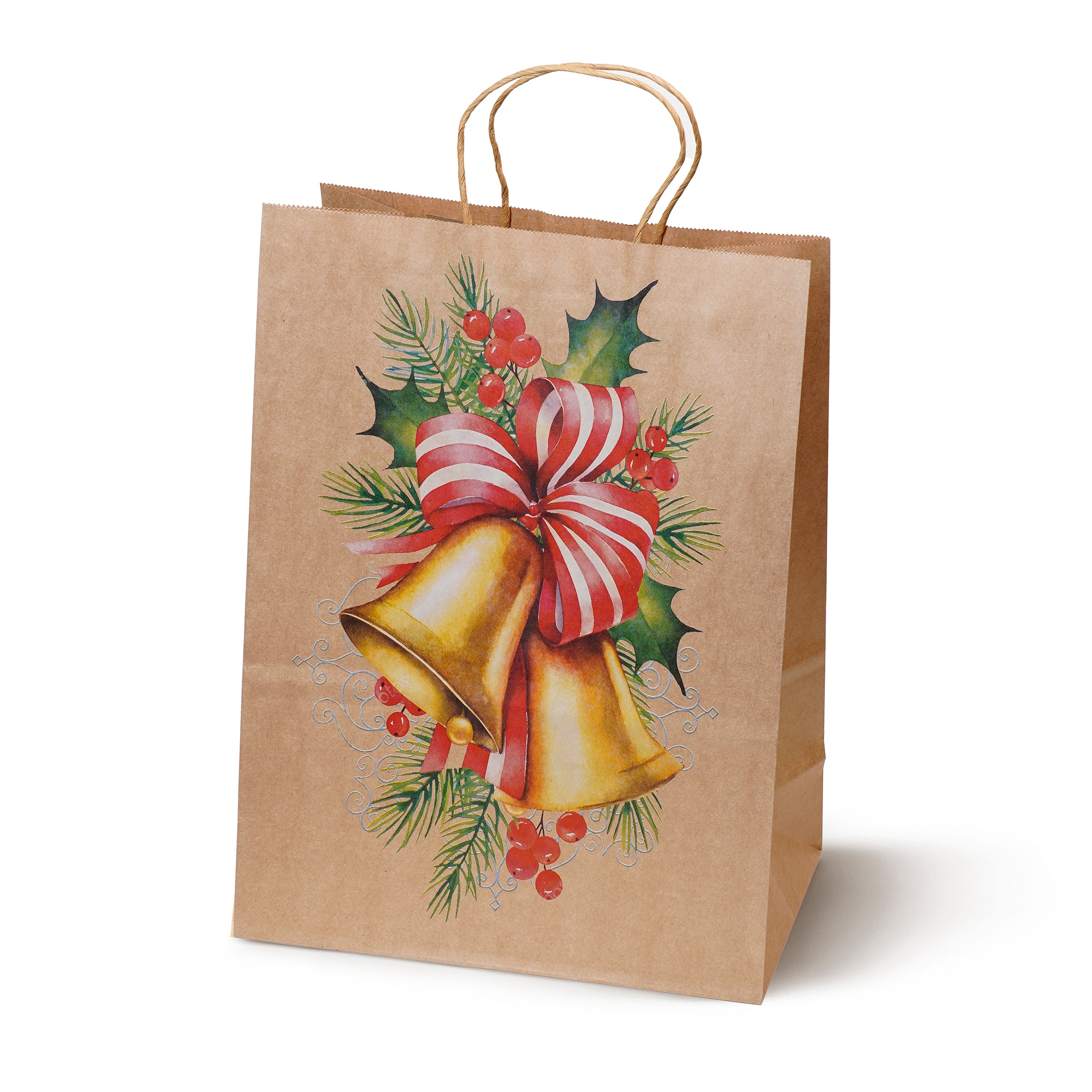 Torba Papierowa z uchwytem skręcanym 330x120x260 brązowa wzór Choinki 4szt.