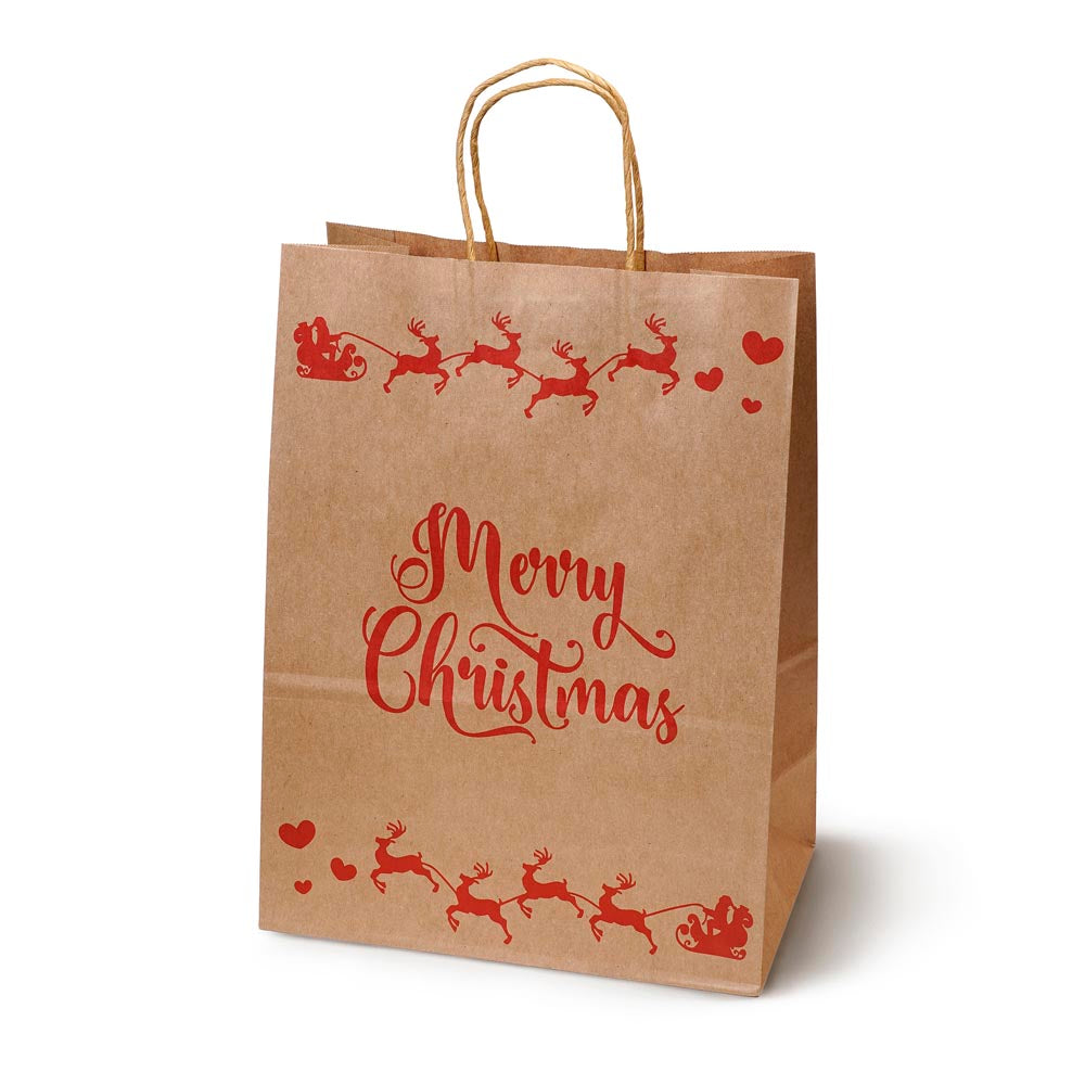 Torba Papierowa z uchwytem skręcanym 330x120x260mm brązowa wzór Świąteczny 4szt.