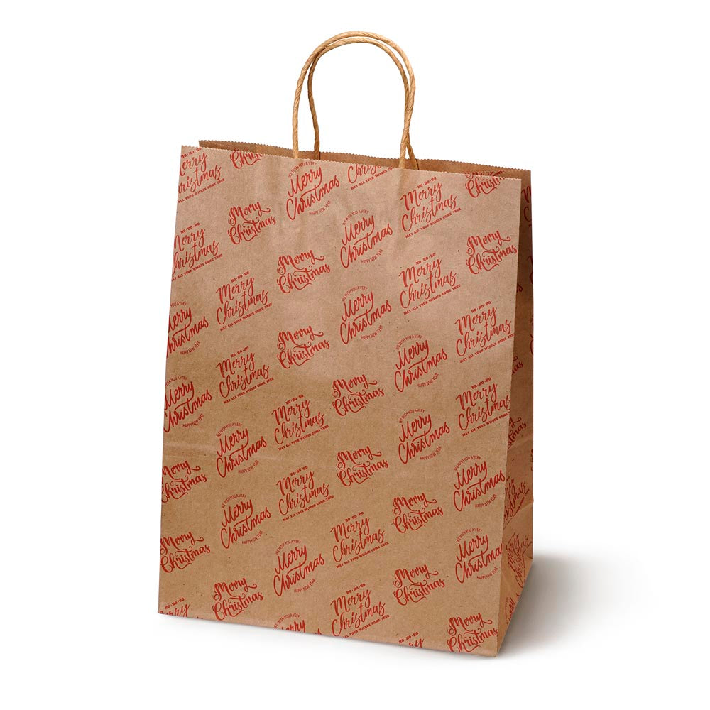 Torba Papierowa z uchwytem skręcanym 330x120x260mm brązowa wzór Świąteczny 4szt.