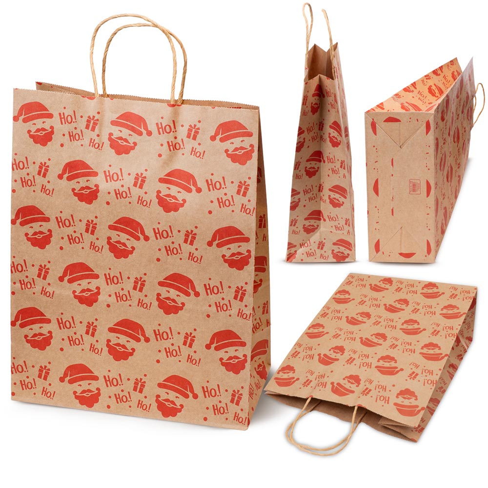 Torba Papierowa z uchwytem skręcanym 330x120x260mm brązowa wzór Świąteczny 4szt.
