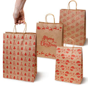 Torba Papierowa z uchwytem skręcanym 330x120x260mm brązowa wzór Świąteczny 4szt.