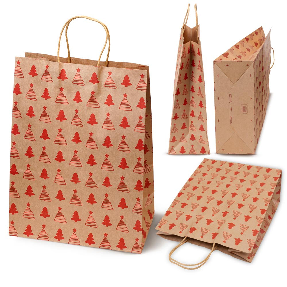 Torba Papierowa z uchwytem skręcanym 330x120x260mm brązowa wzór Świąteczny 4szt.