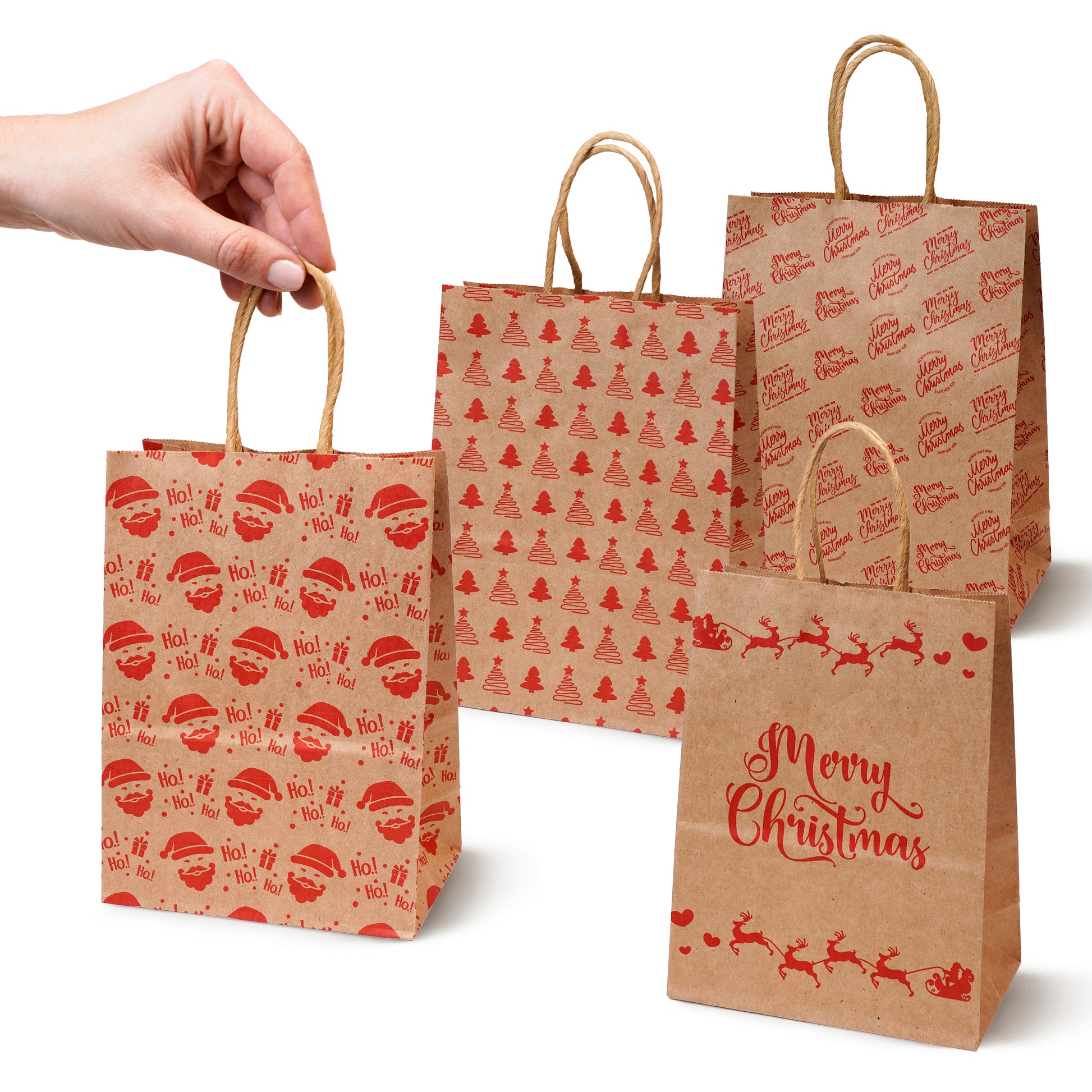 Torba Papierowa z uchwytem skręcanym 210x80x150 brązowa wzór Świąteczny 4szt.