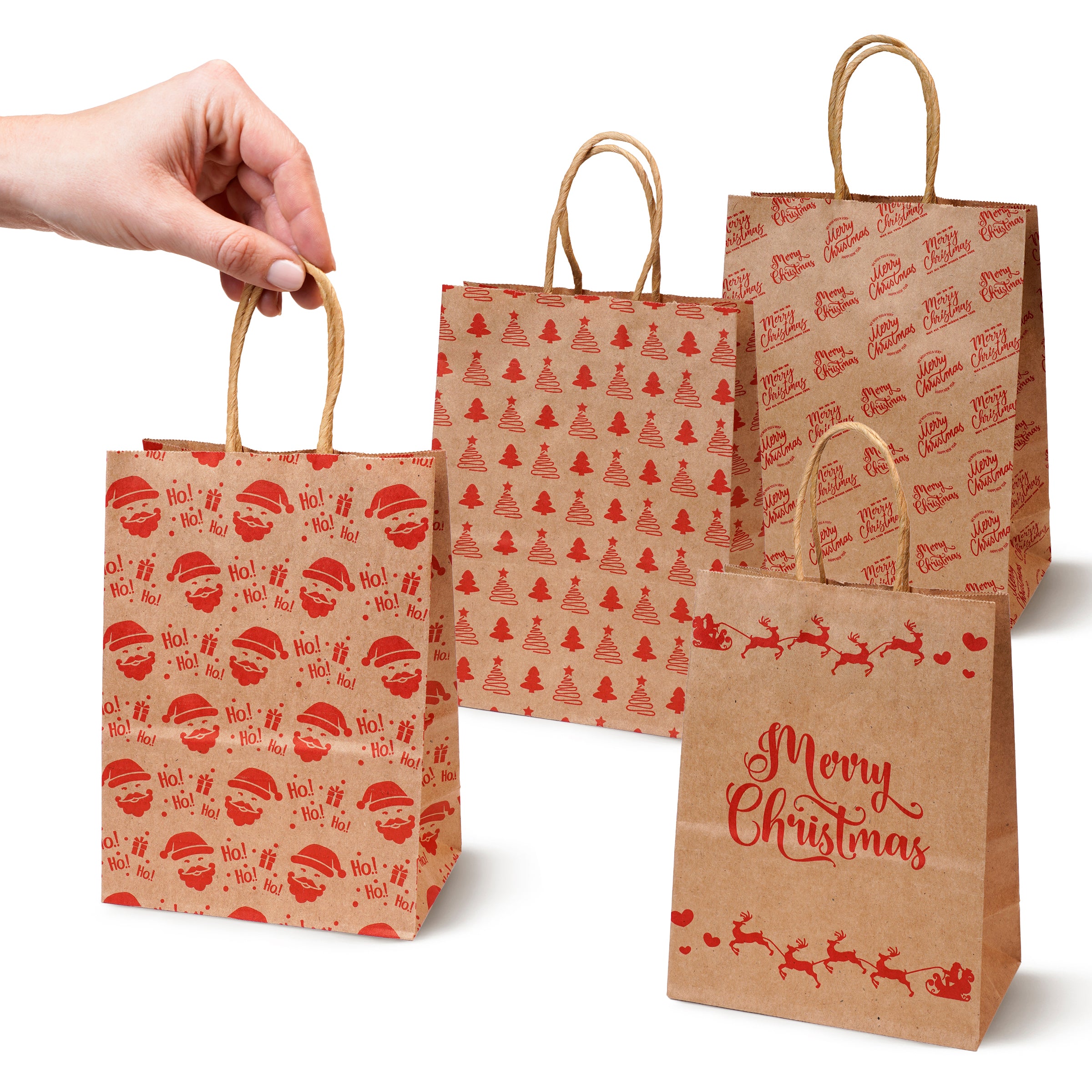 Torba Papierowa z uchwytem skręcanym 210x80x150 brązowa wzór Świąteczny 4szt.