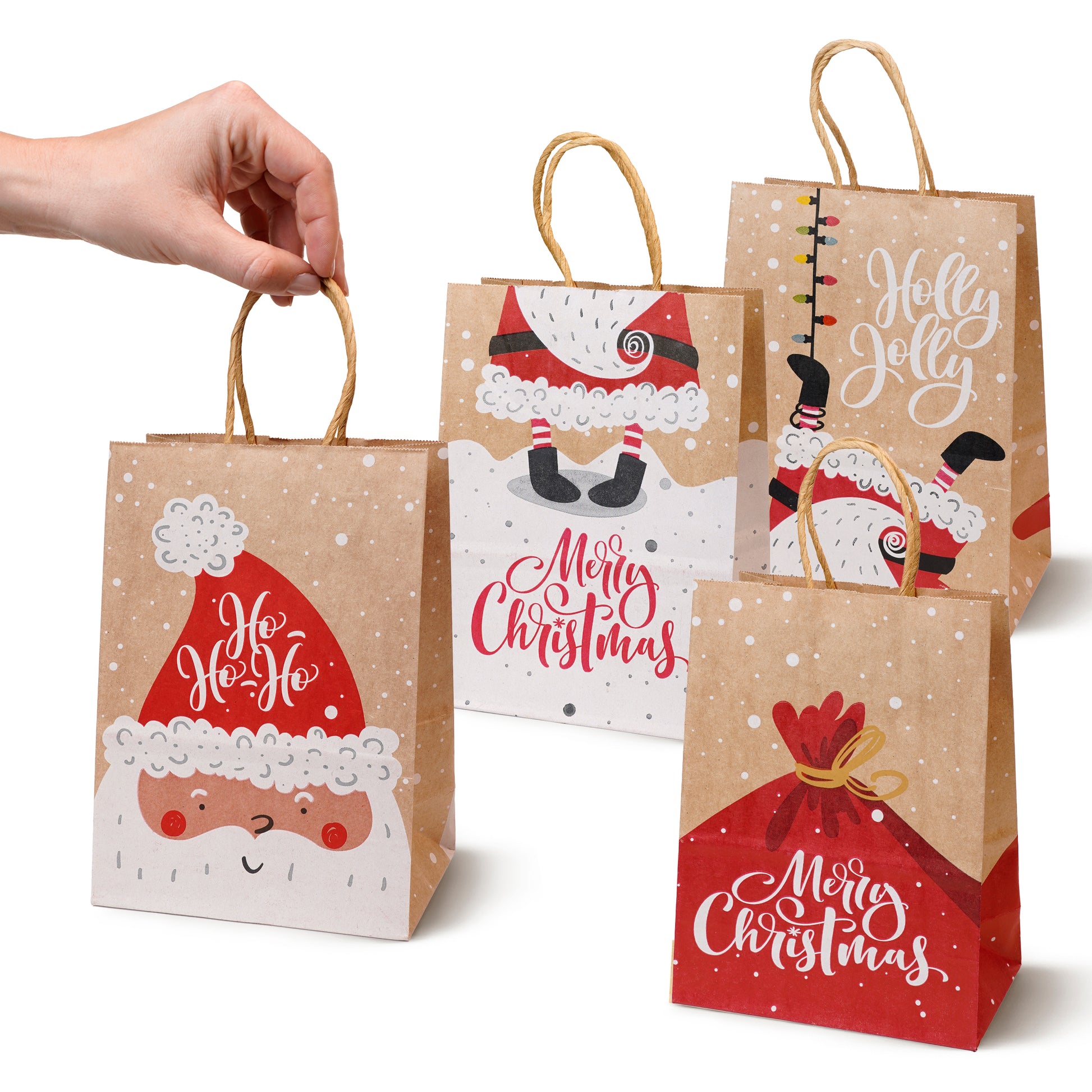 Torba Papierowa z uchwytem skręcanym 210x80x150mm brązowa wzór Świąteczny 4szt.