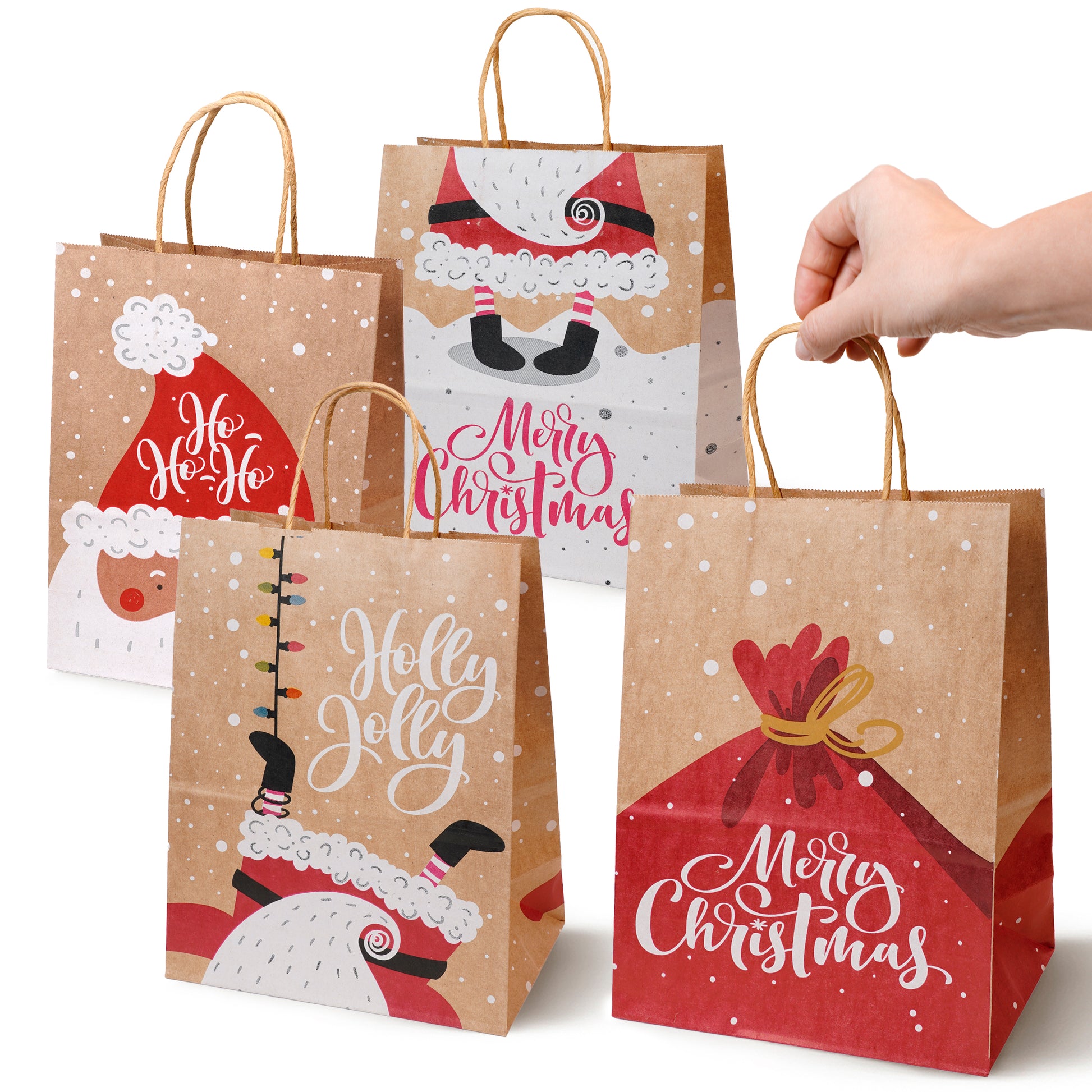 Torba Papierowa z uchwytem skręcanym 270x110x210 brązowa wzór Świąteczny 4szt.