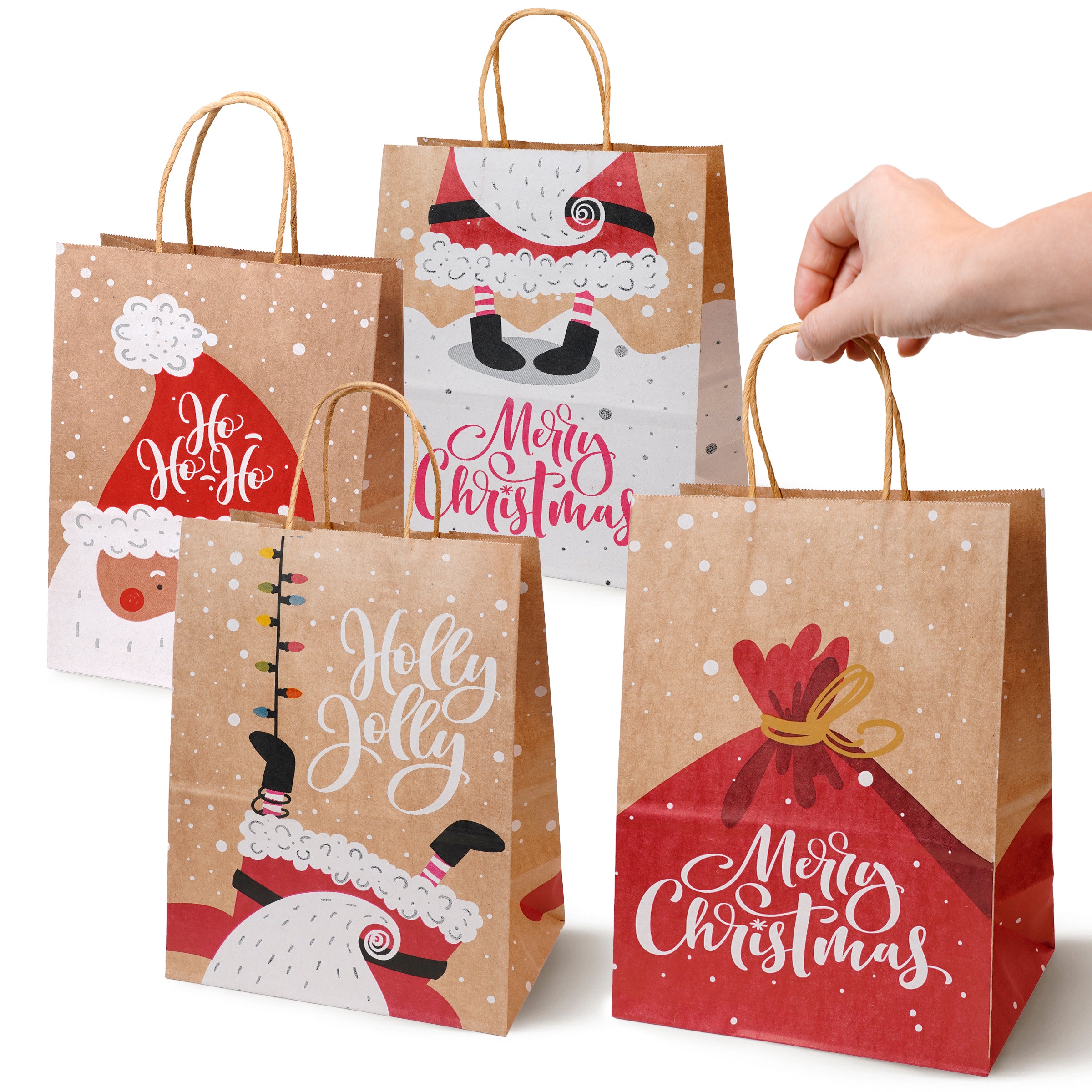 Torba Papierowa z uchwytem skręcanym 270x110x210 brązowa wzór Świąteczny 4szt.