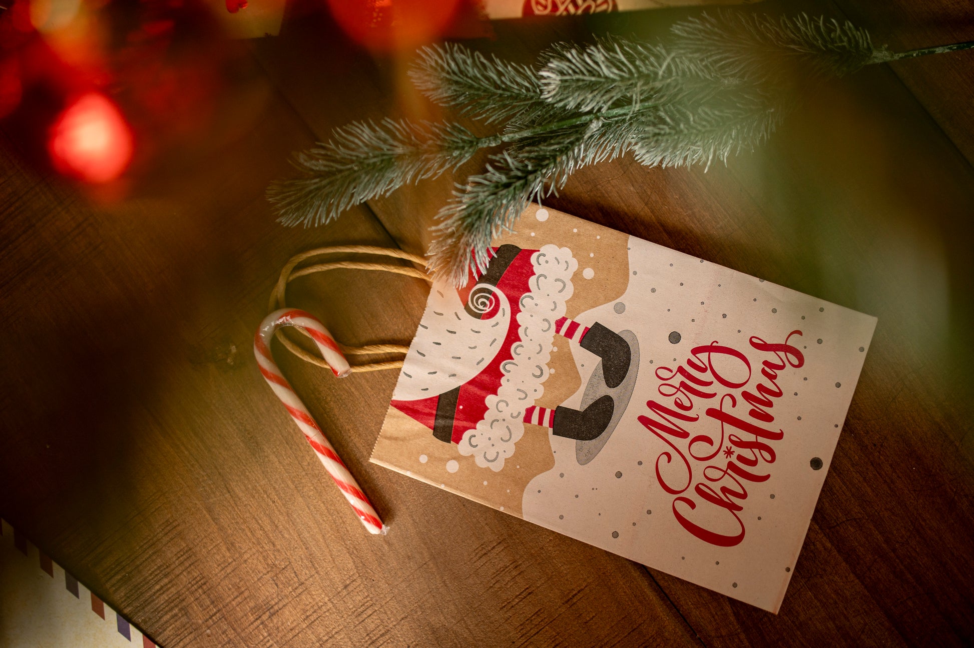 Torba Papierowa z uchwytem skręcanym 270x110x210 brązowa wzór Świąteczny 4szt.