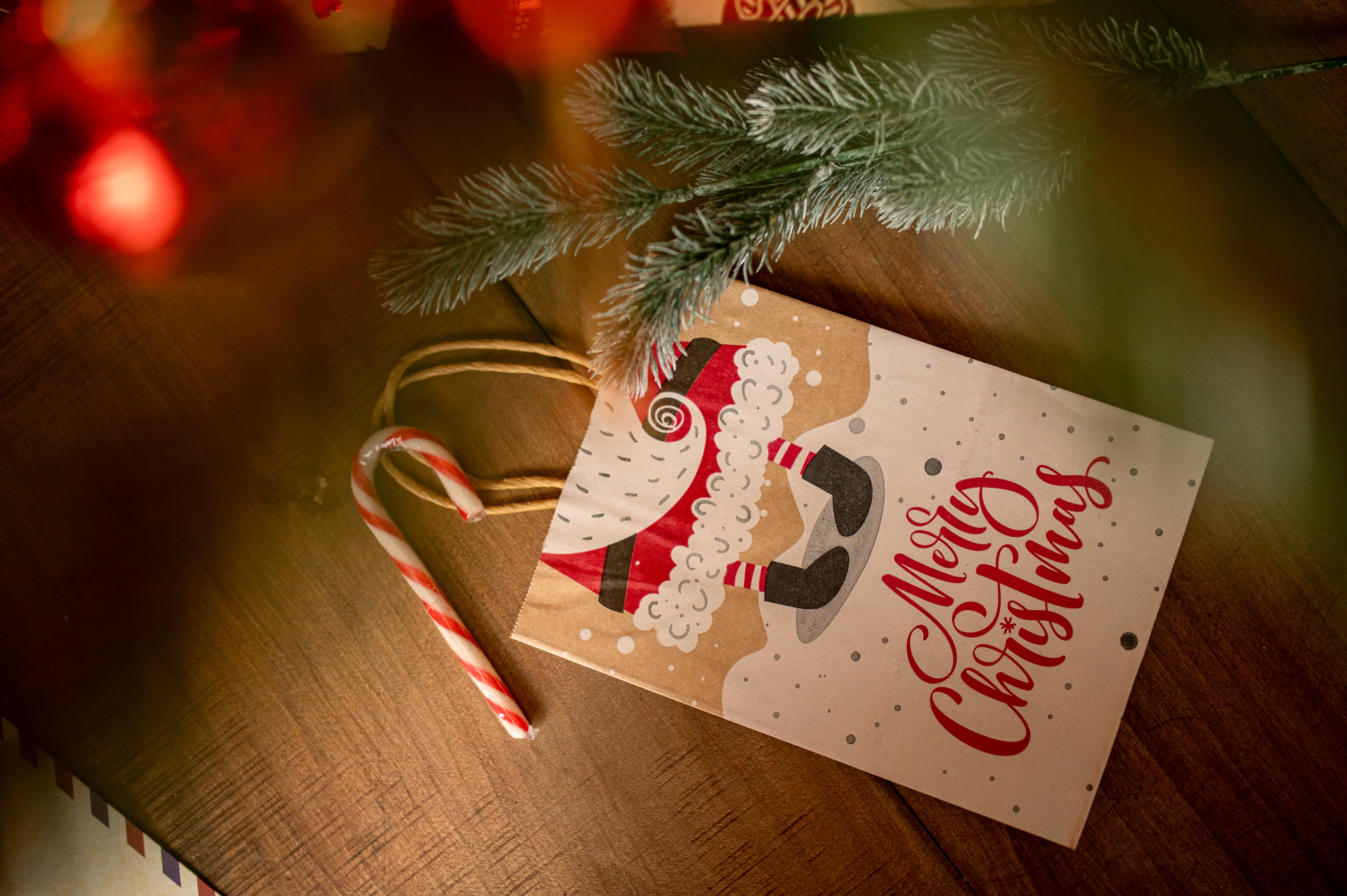 Torba Papierowa z uchwytem skręcanym 270x110x210 brązowa wzór Świąteczny 4szt.