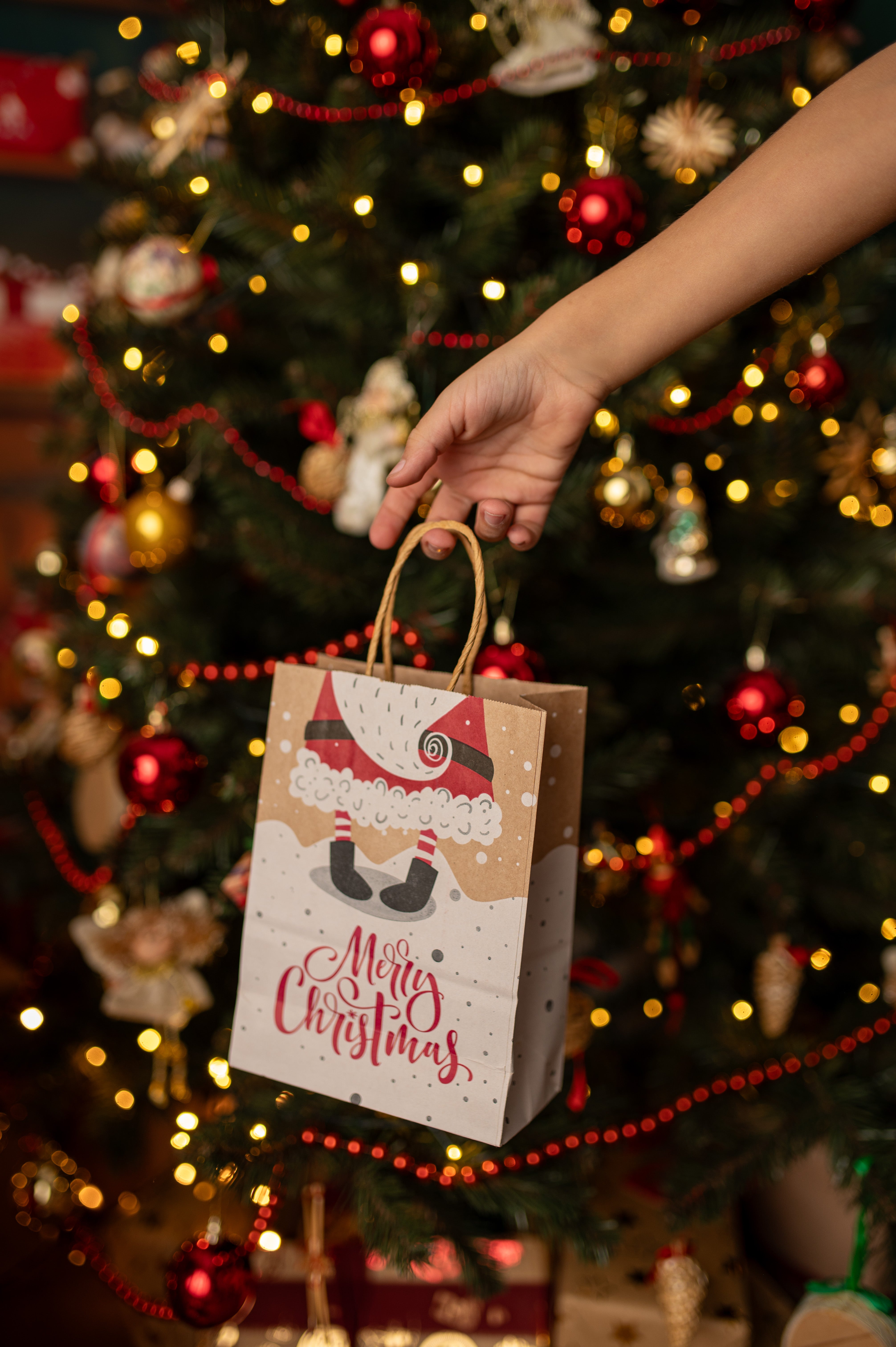 Torba Papierowa z uchwytem skręcanym 270x110x210 brązowa wzór Świąteczny 4szt.