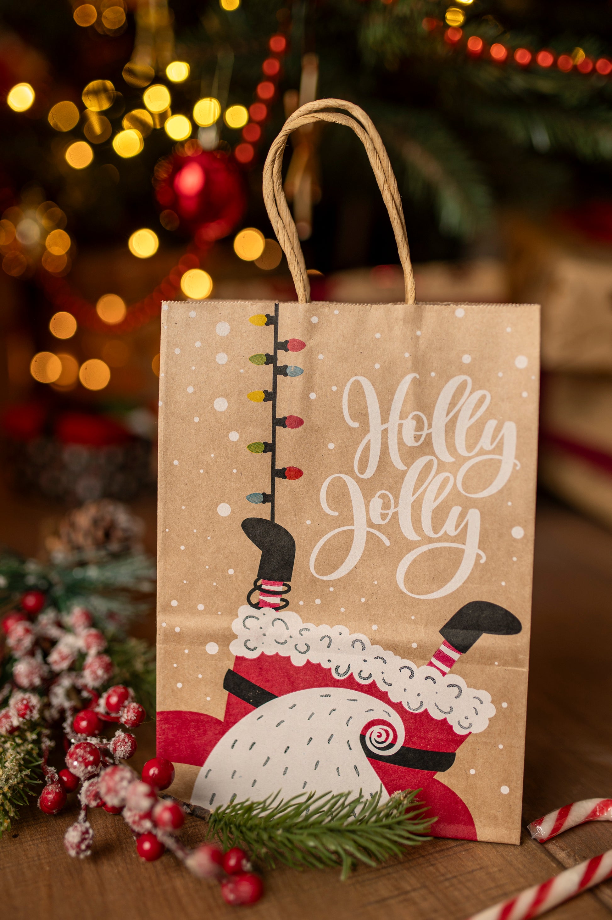 Torba Papierowa z uchwytem skręcanym 270x110x210 brązowa wzór Świąteczny 4szt.