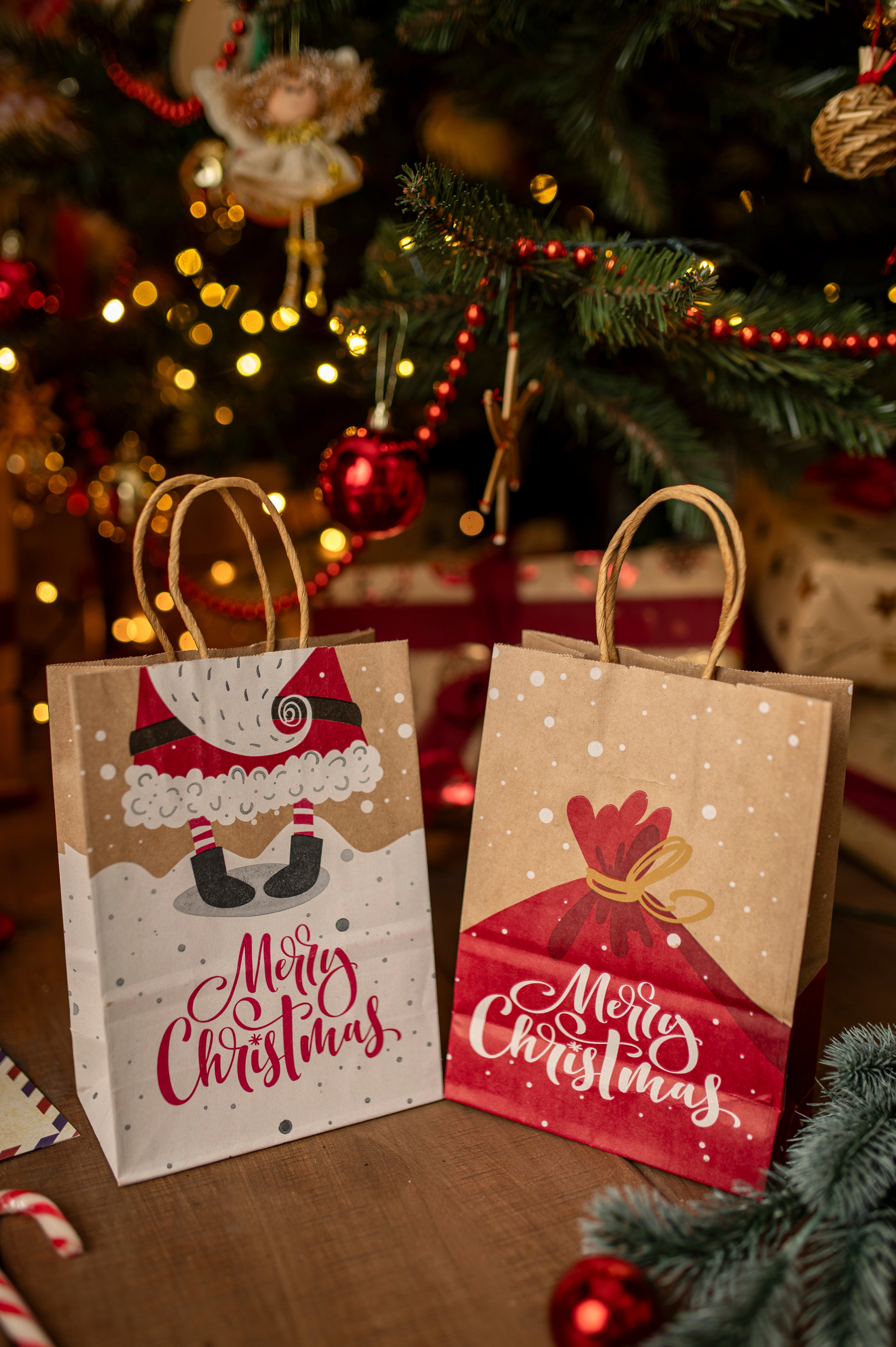 Torba Papierowa z uchwytem skręcanym 210x80x150mm brązowa wzór Świąteczny 4szt.