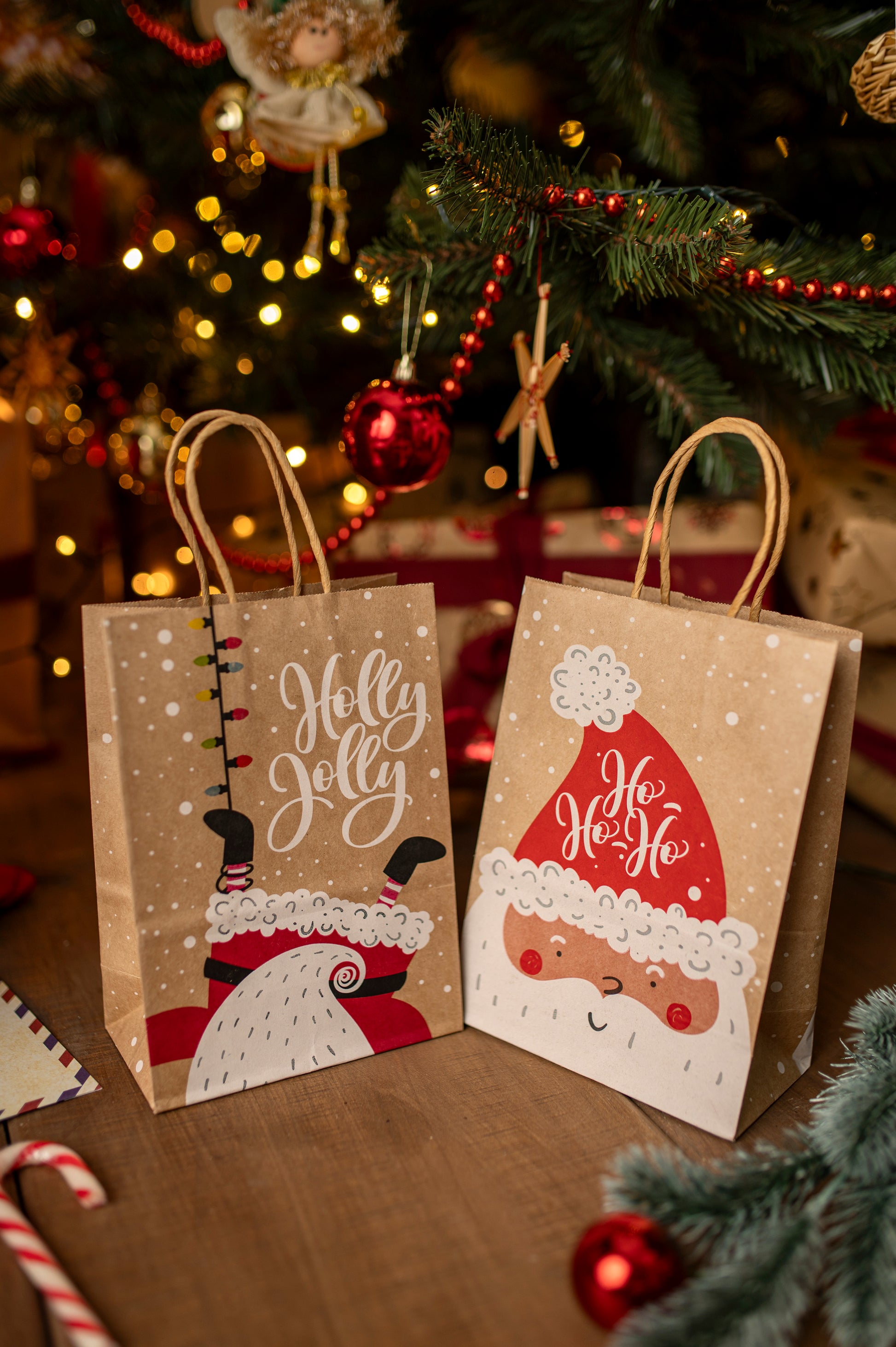 Torba Papierowa z uchwytem skręcanym 210x80x150mm brązowa wzór Świąteczny 4szt.