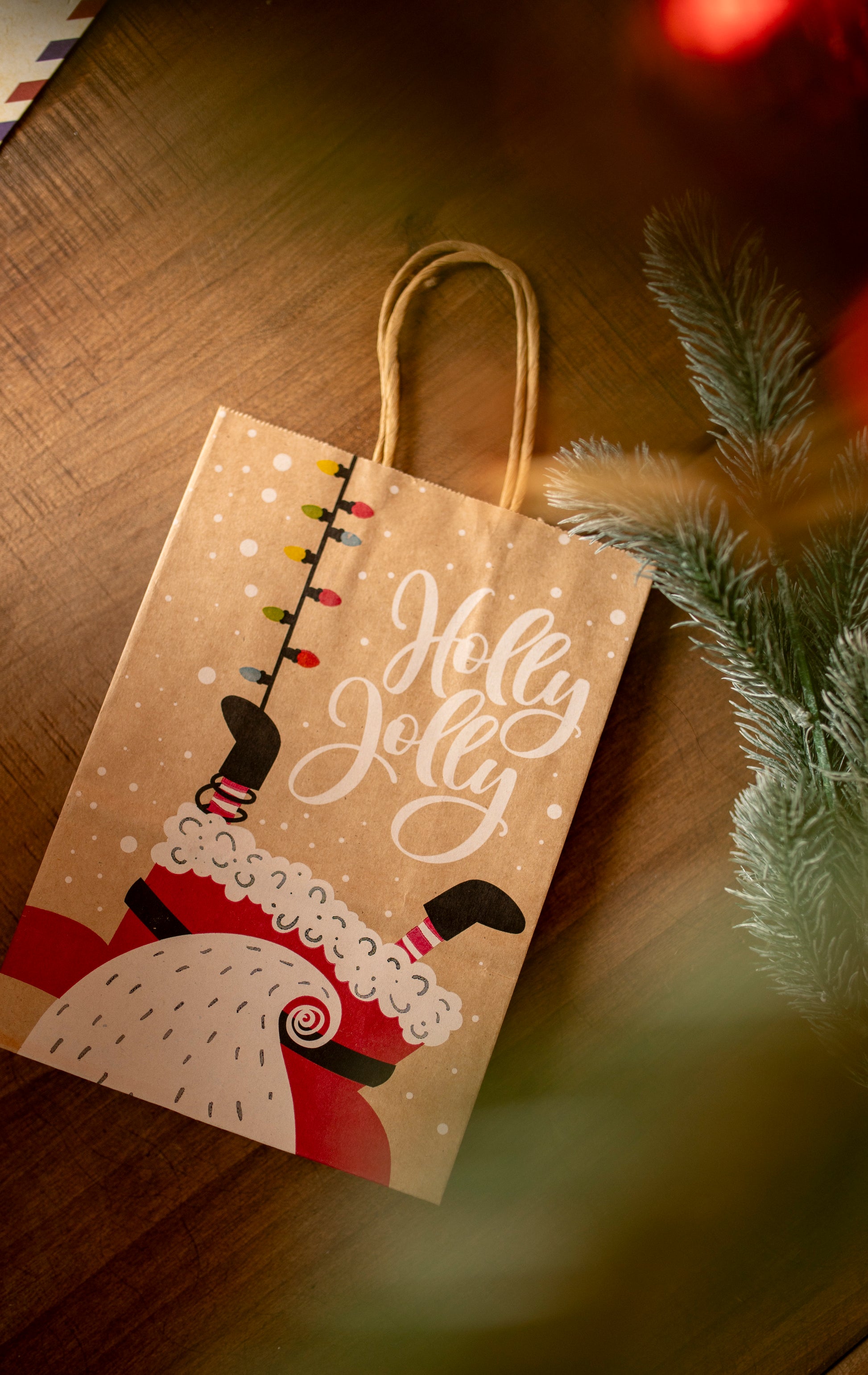 Torba Papierowa z uchwytem skręcanym 270x110x210 brązowa wzór Świąteczny 4szt.