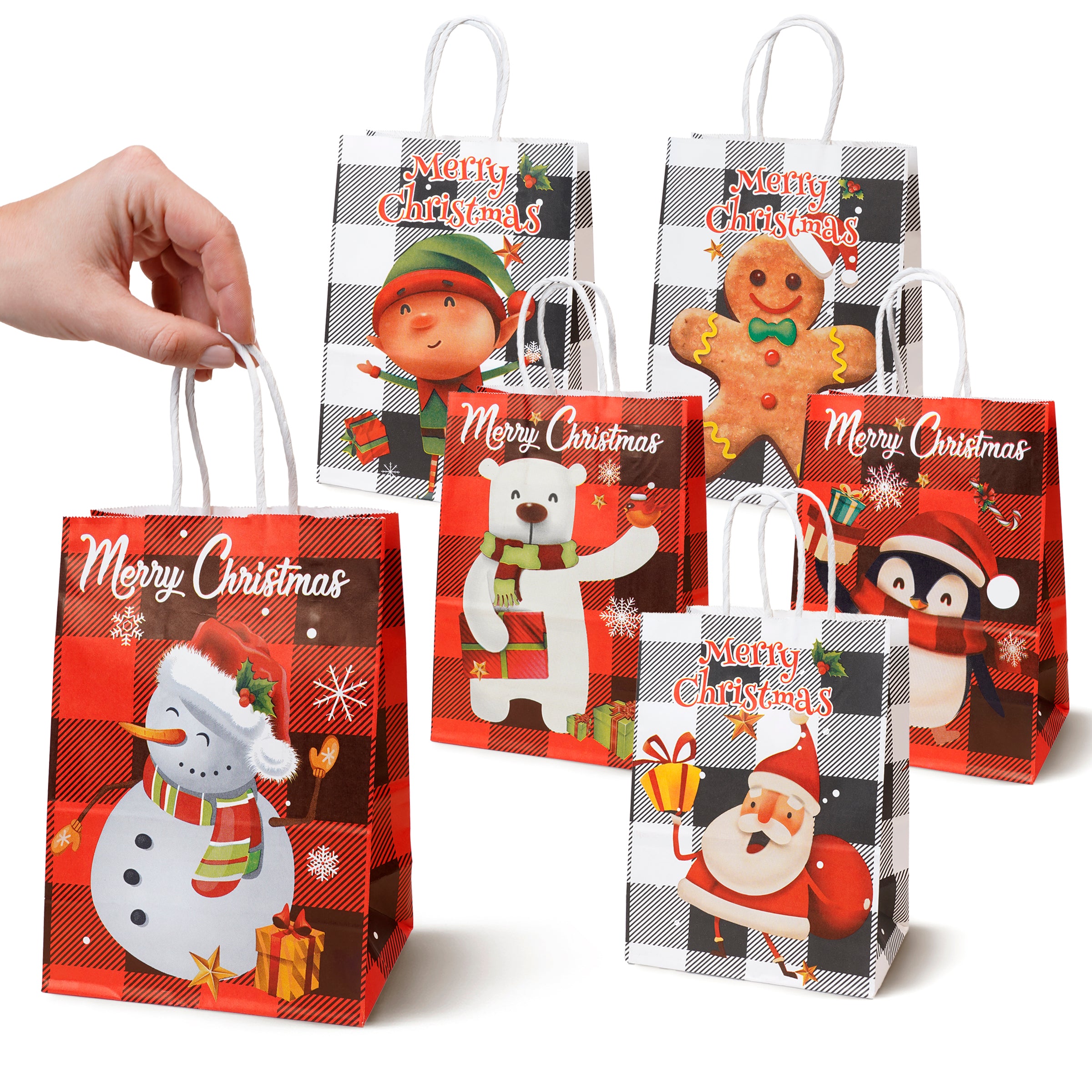 Torba Papierowa z uchwytem skręcanym 330x120x260mm czerwona krata wzór Świąteczny 4szt.