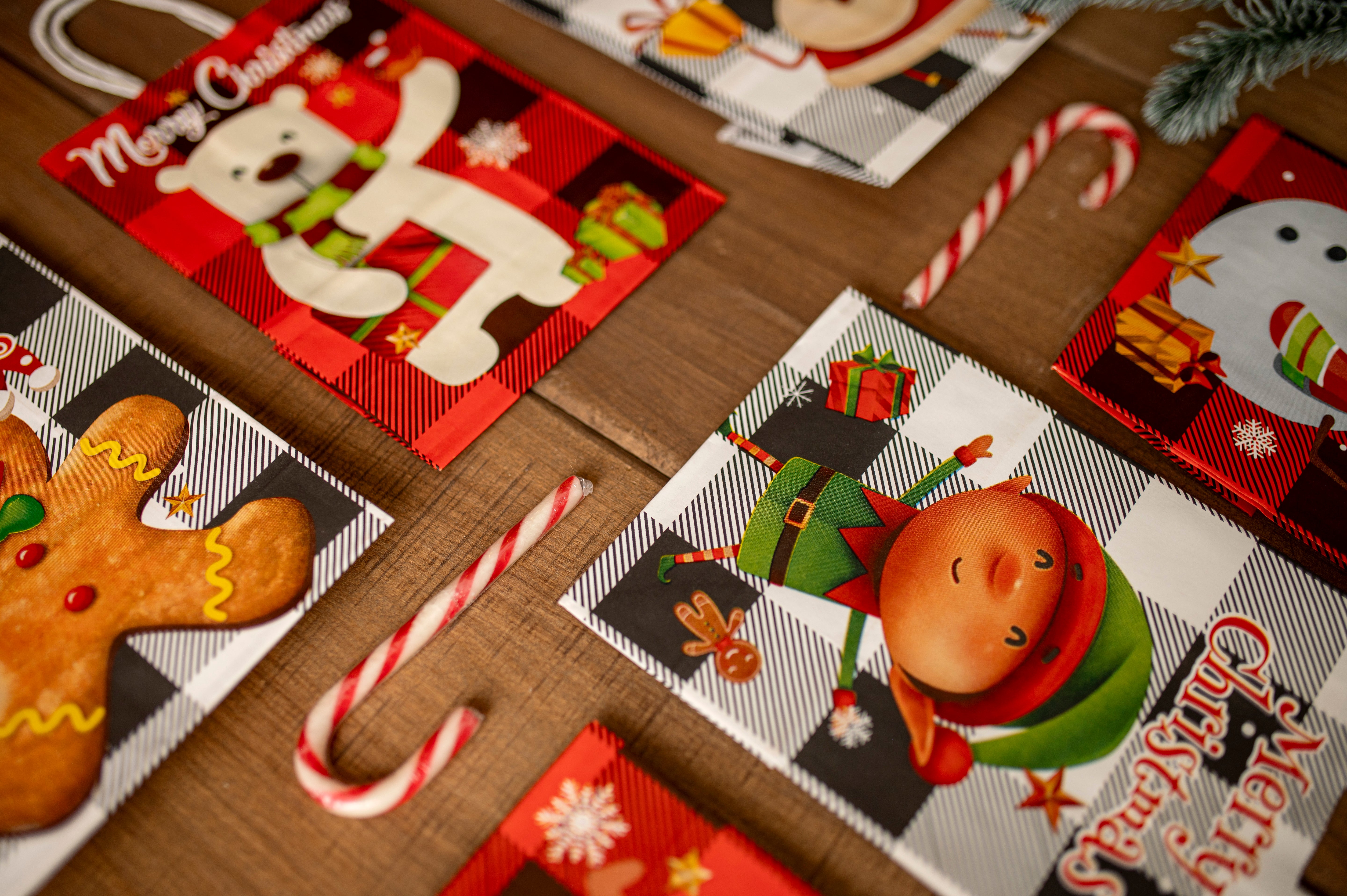 Torba Papierowa z uchwytem skręcanym 330x120x260mm czerwona krata wzór Świąteczny 4szt.