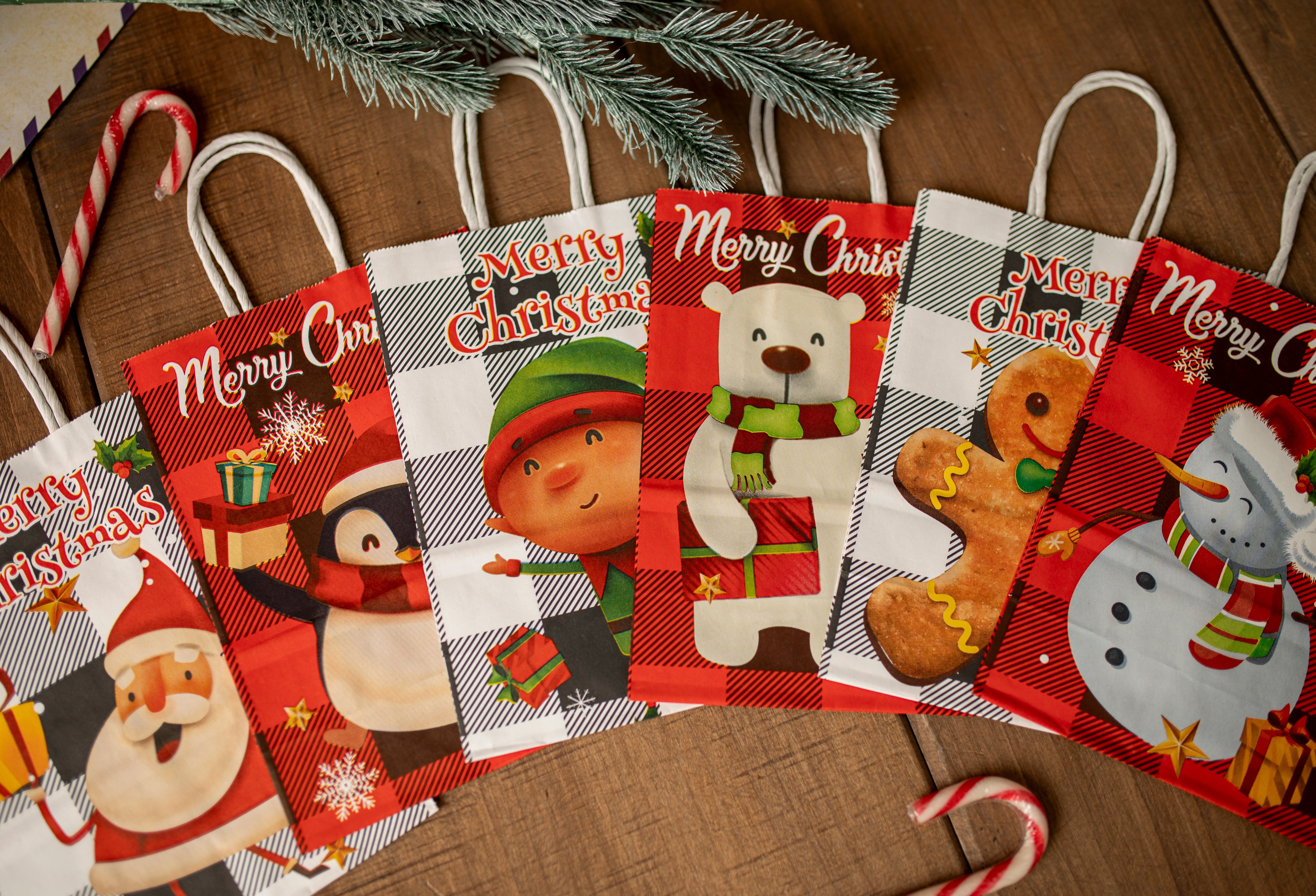 Torba Papierowa z uchwytem skręcanym 330x120x260mm czerwona krata wzór Świąteczny 4szt.