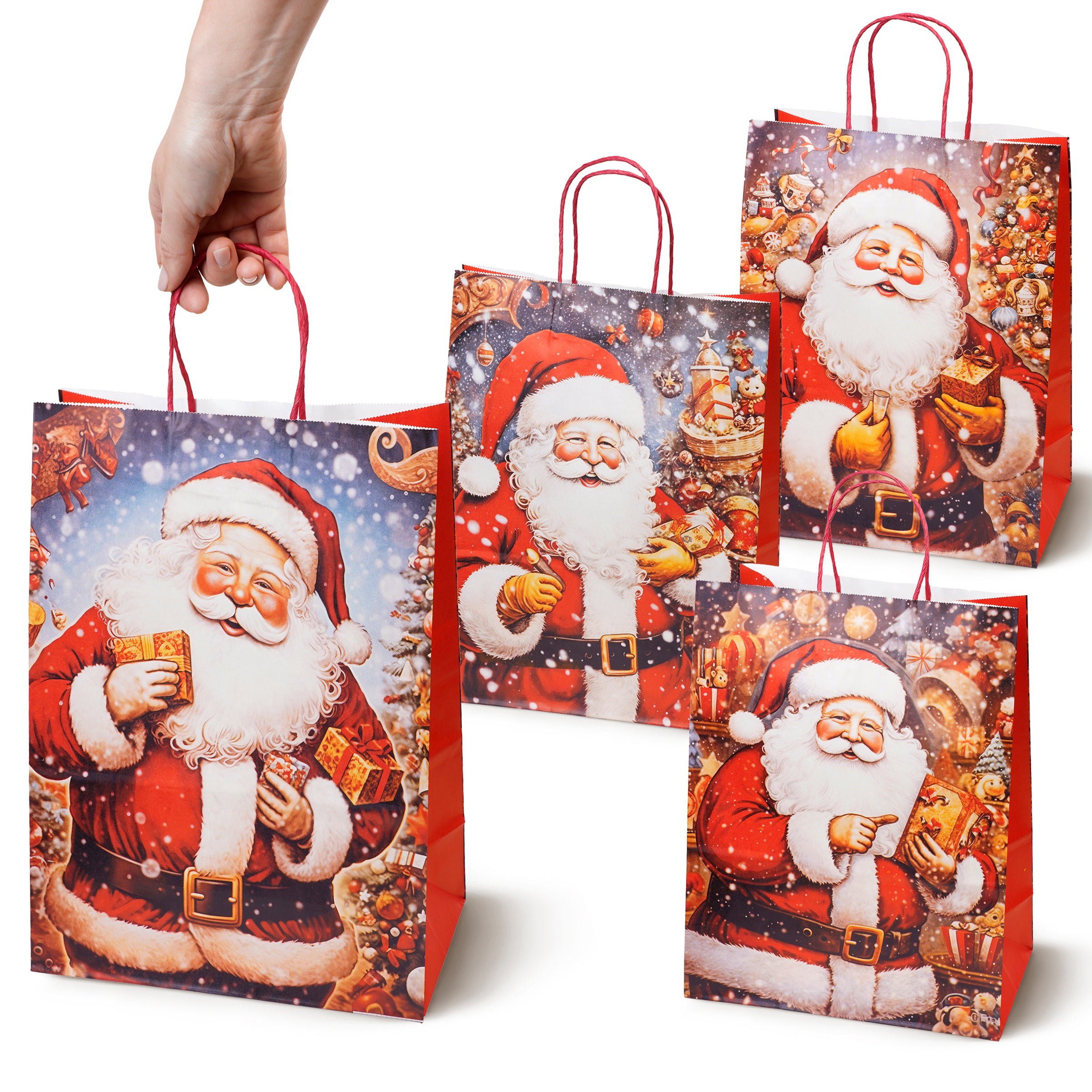 Torba Papierowa z uchwytem skręcanym 210x80x150mm Mikołaj 4szt.