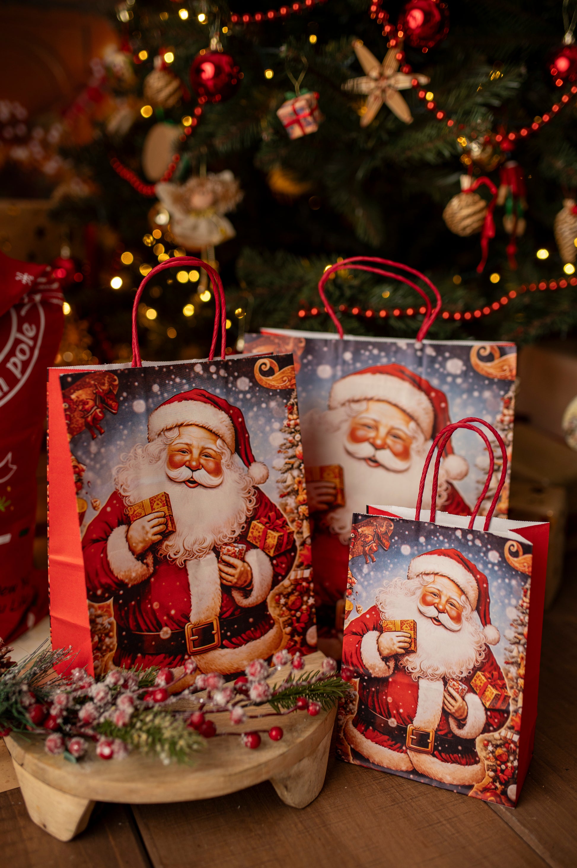 Torba Papierowa z uchwytem skręcanym 270x110x210mm brązowa Mikołaj 4szt.