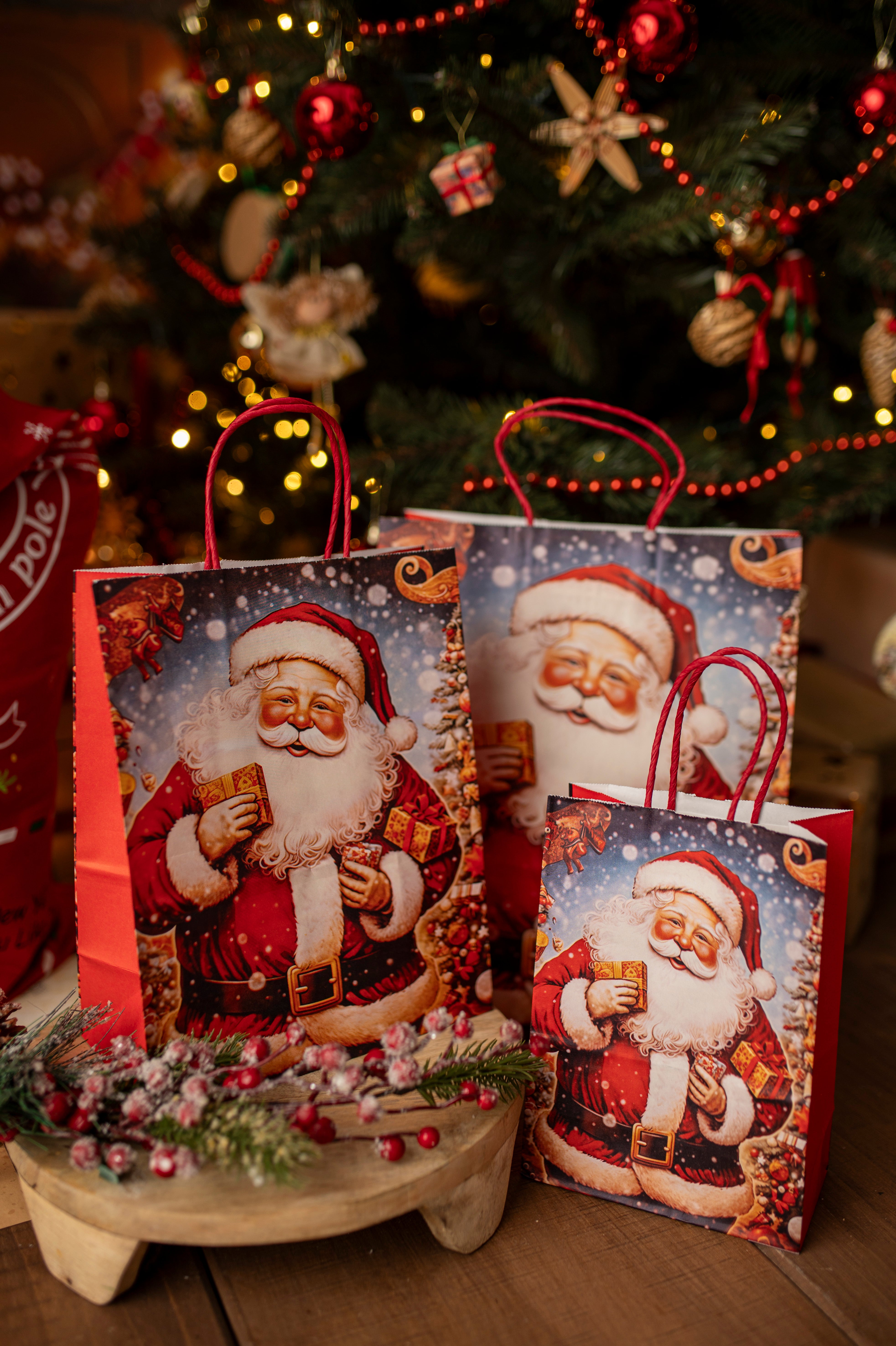 Torba Papierowa z uchwytem skręcanym 270x110x210mm brązowa Mikołaj 4szt.