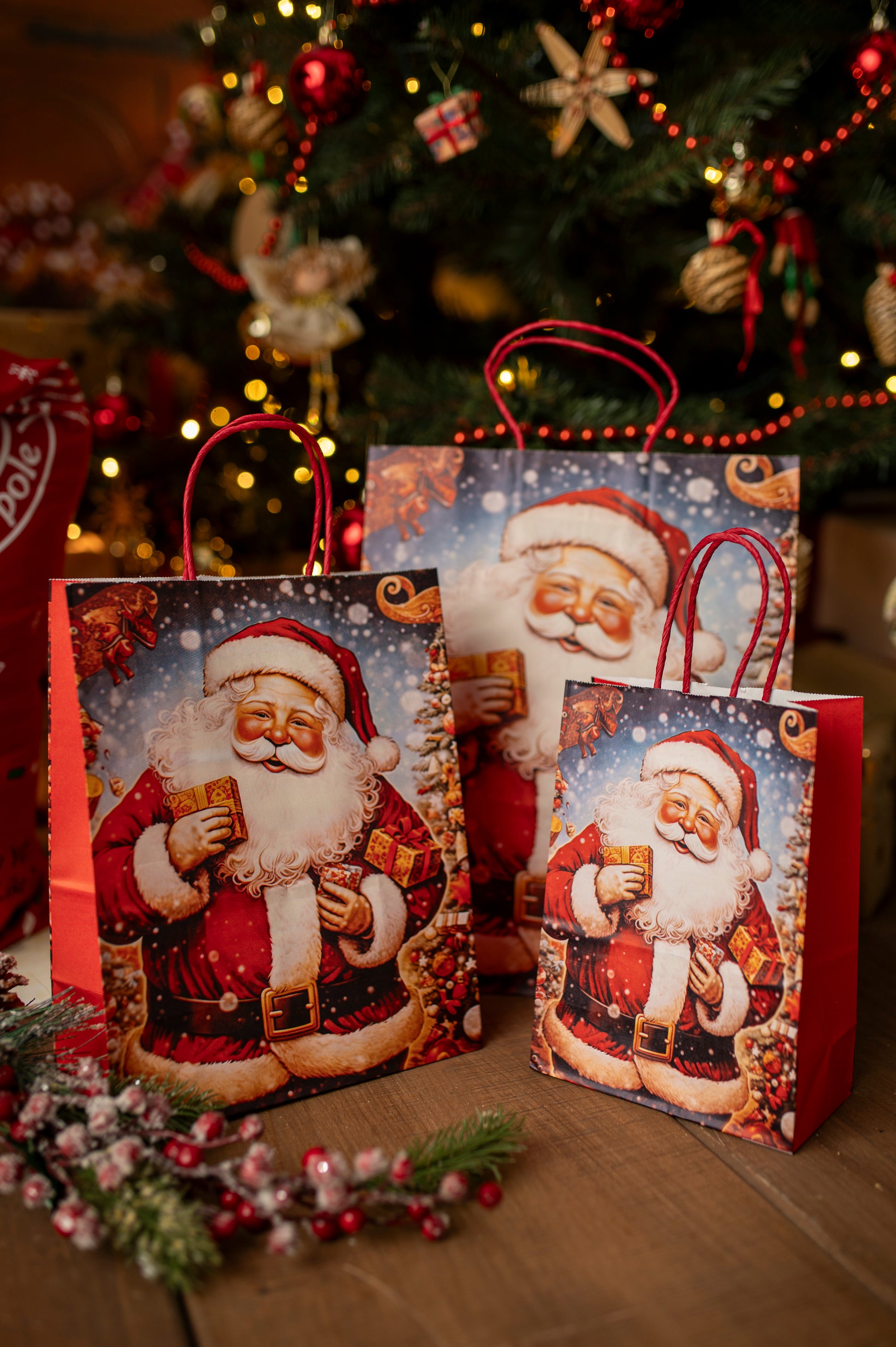 Torba Papierowa z uchwytem skręcanym 270x110x210mm brązowa Mikołaj 4szt.