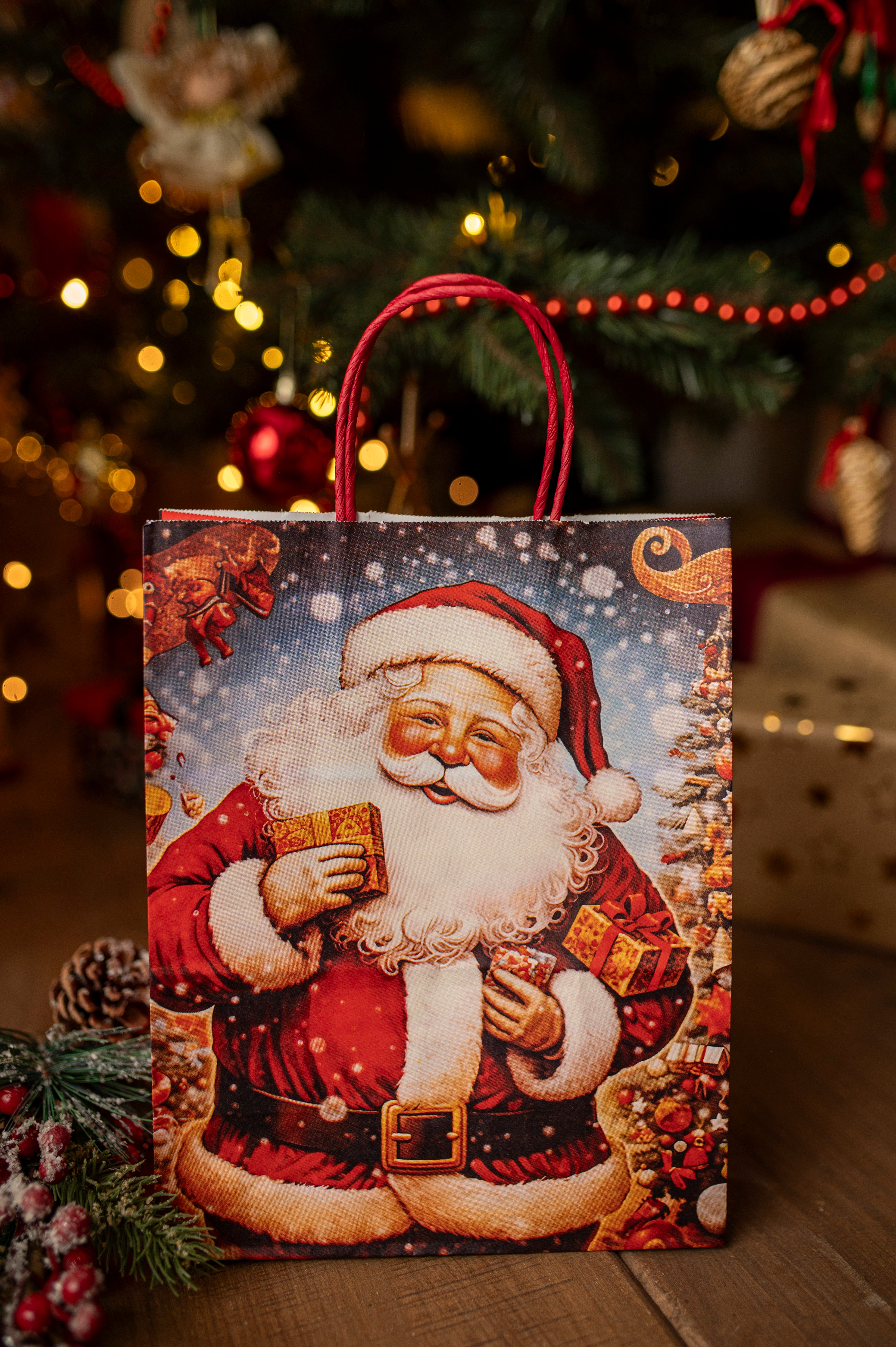 Torba Papierowa z uchwytem skręcanym 270x110x210mm brązowa Mikołaj 4szt.