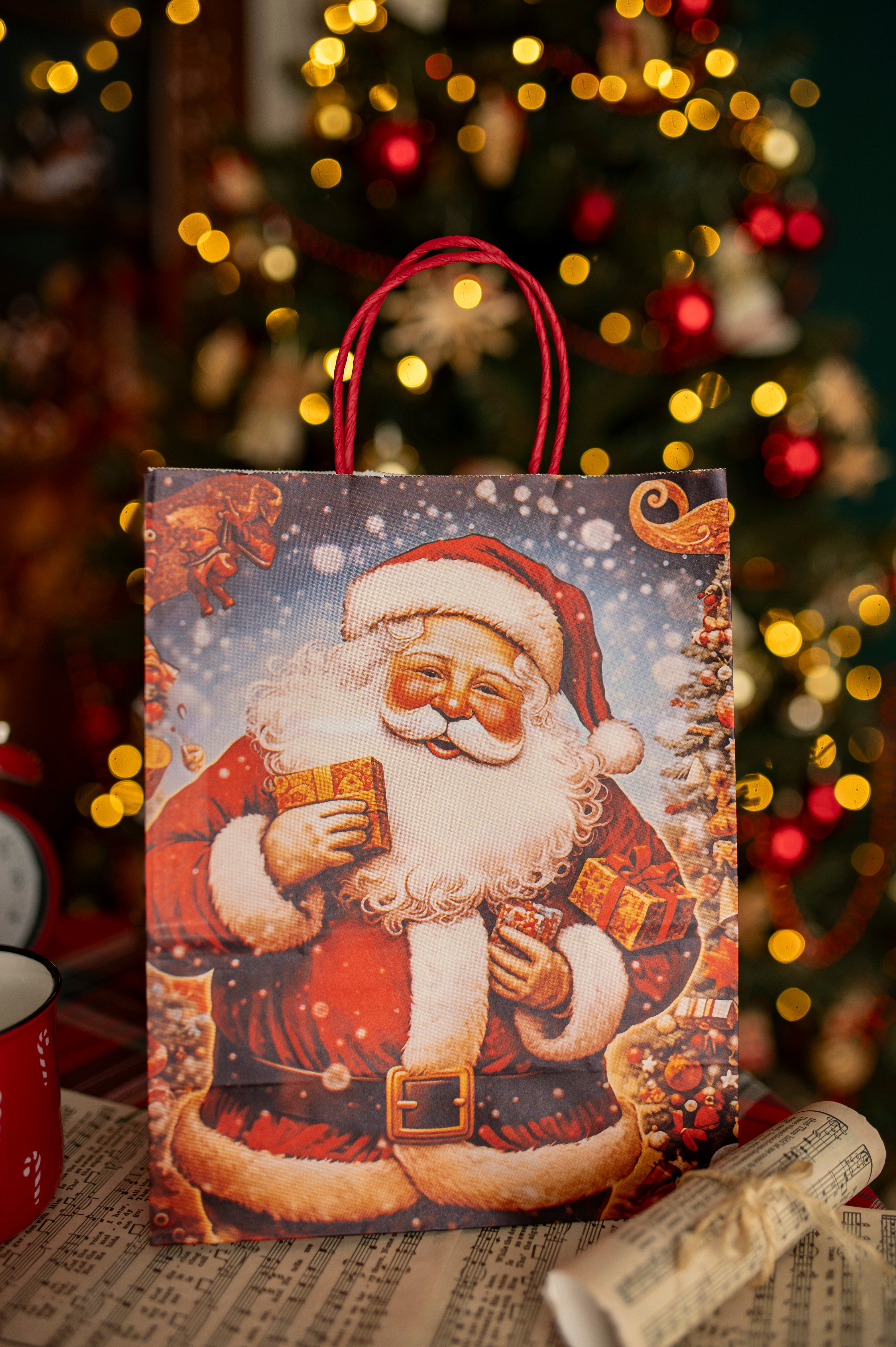 Torba Papierowa z uchwytem skręcanym 270x110x210mm brązowa Mikołaj 4szt.