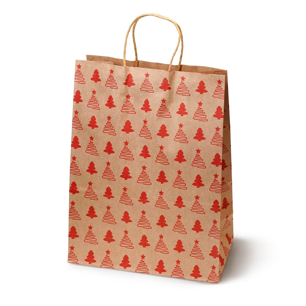 Torba Papierowa z uchwytem skręcanym 330x120x260mm brązowa wzór Świąteczny 4szt.