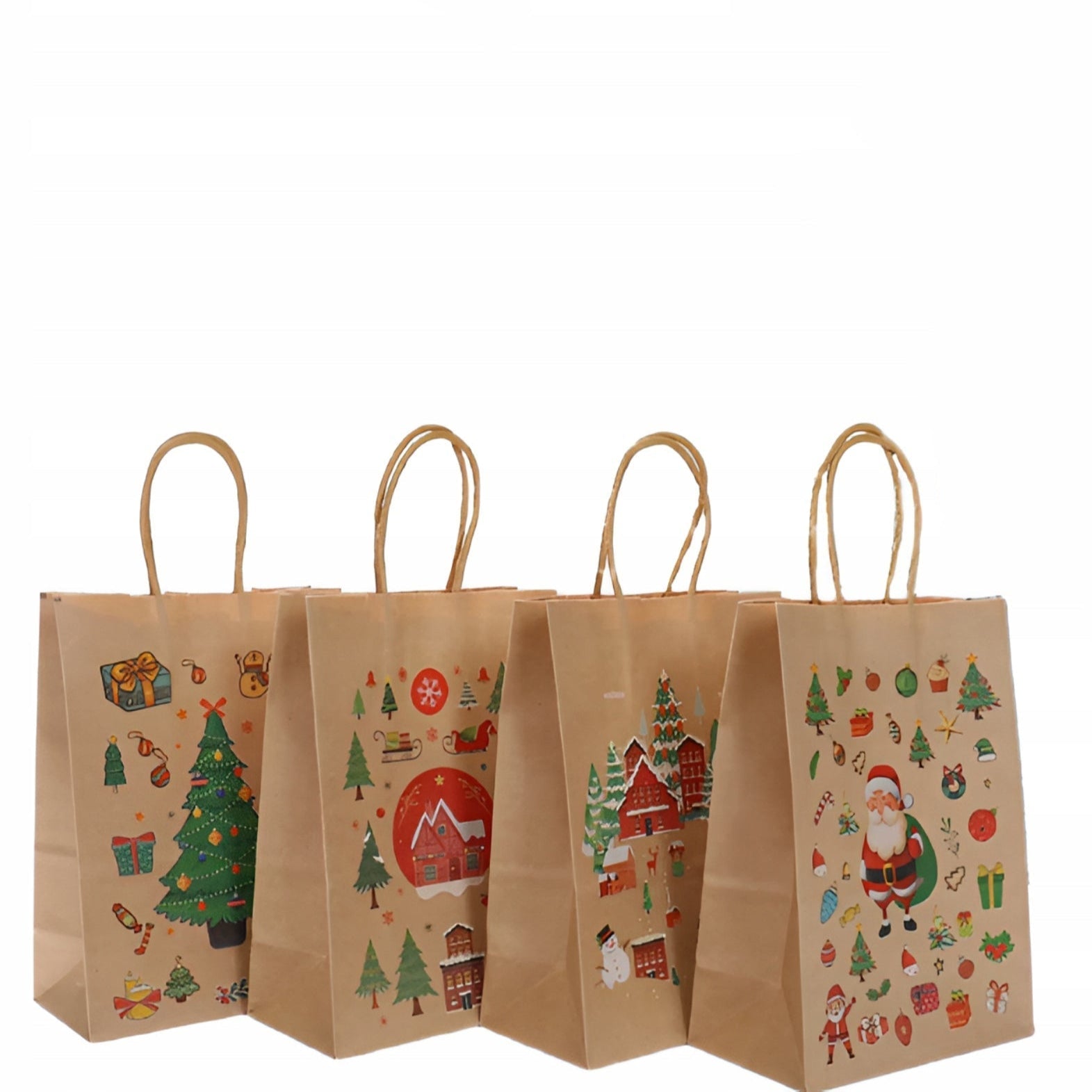 Torba Papierowa z uchwytem skręcanym 210x80x150mm brązowa wzór Świąteczny 4szt.