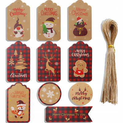 Winietki na Prezenty Bałwan-Choinka-Skrzat 50szt