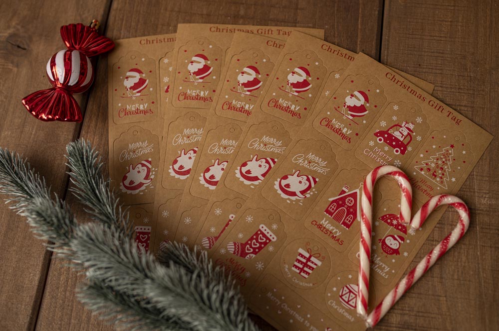 Winietki na Prezenty Brązowo-Czerwone 50szt