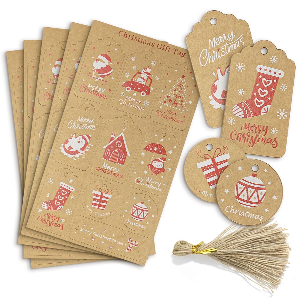 Winietki na Prezenty Brązowo-Czerwone 50szt