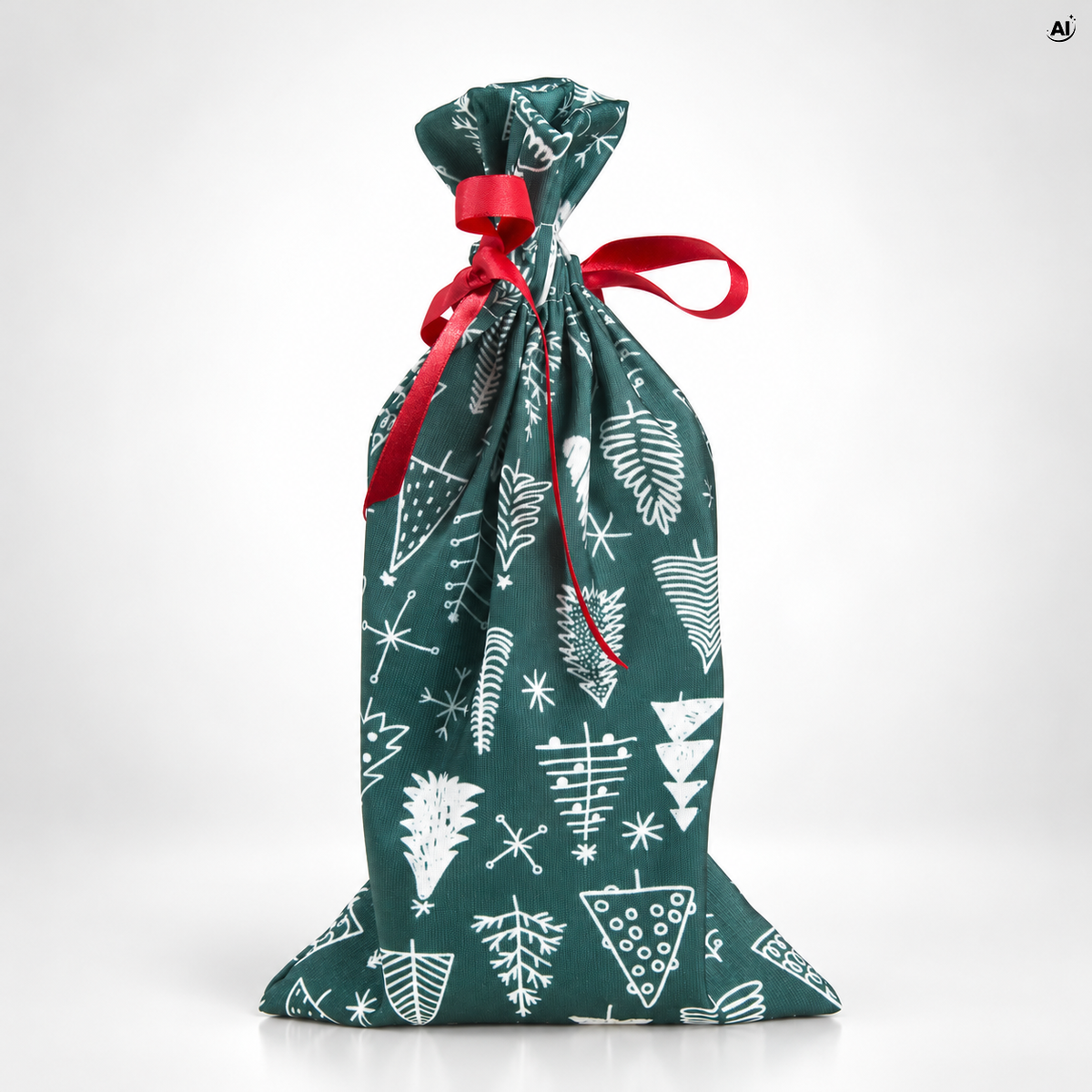 Zielony worek na prezenty w choinki, 20x35 cm