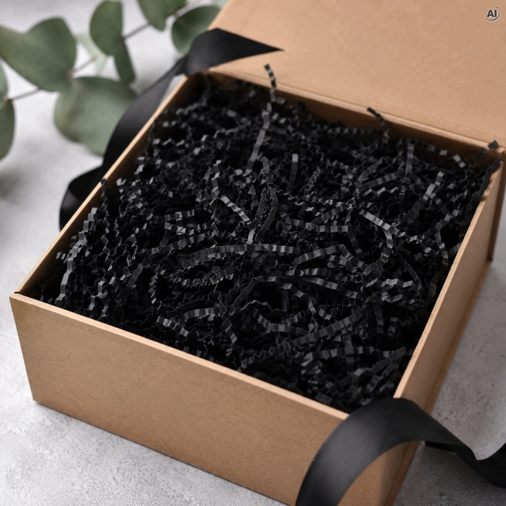 Czarny wypełniacz papierowy do pudełek prezentowych, 100 g