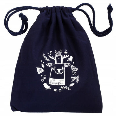 Woreczek bawełniany świąteczny 15x20cm GRANATOWY RENIFER