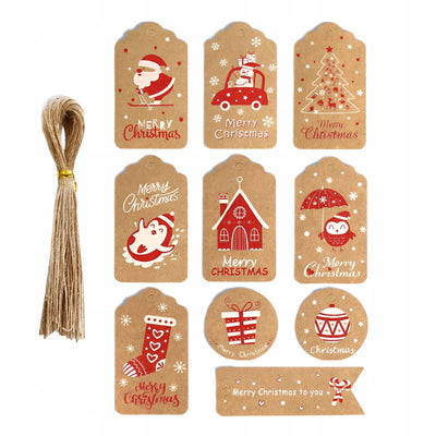 Winietki na Prezenty Brązowo-Czerwone 50szt