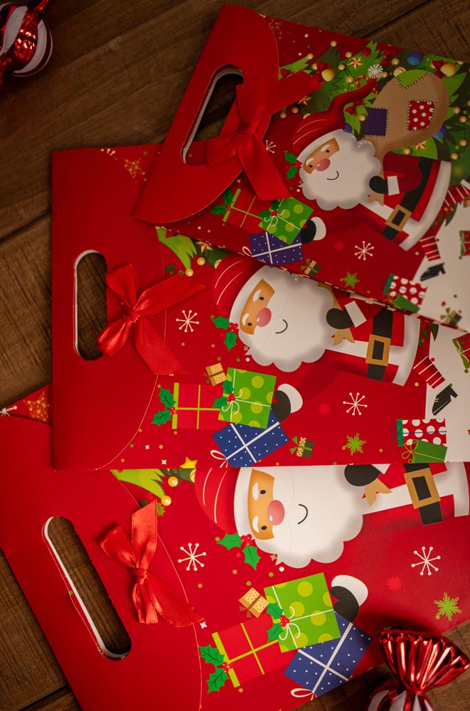 Papierowe torby świąteczne z motywem Mikołaja 3szt