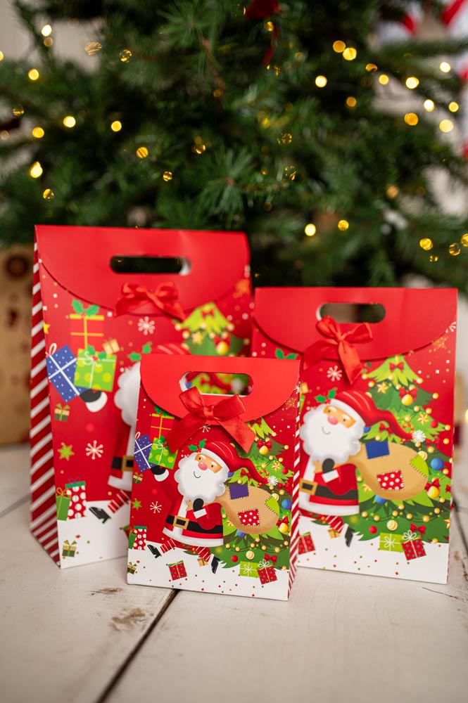 Papierowe torby świąteczne z motywem Mikołaja 3szt
