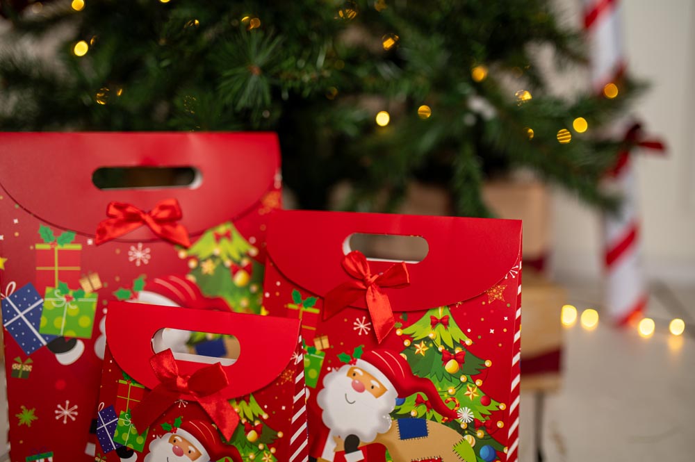 Papierowe torby świąteczne z motywem Mikołaja 3szt